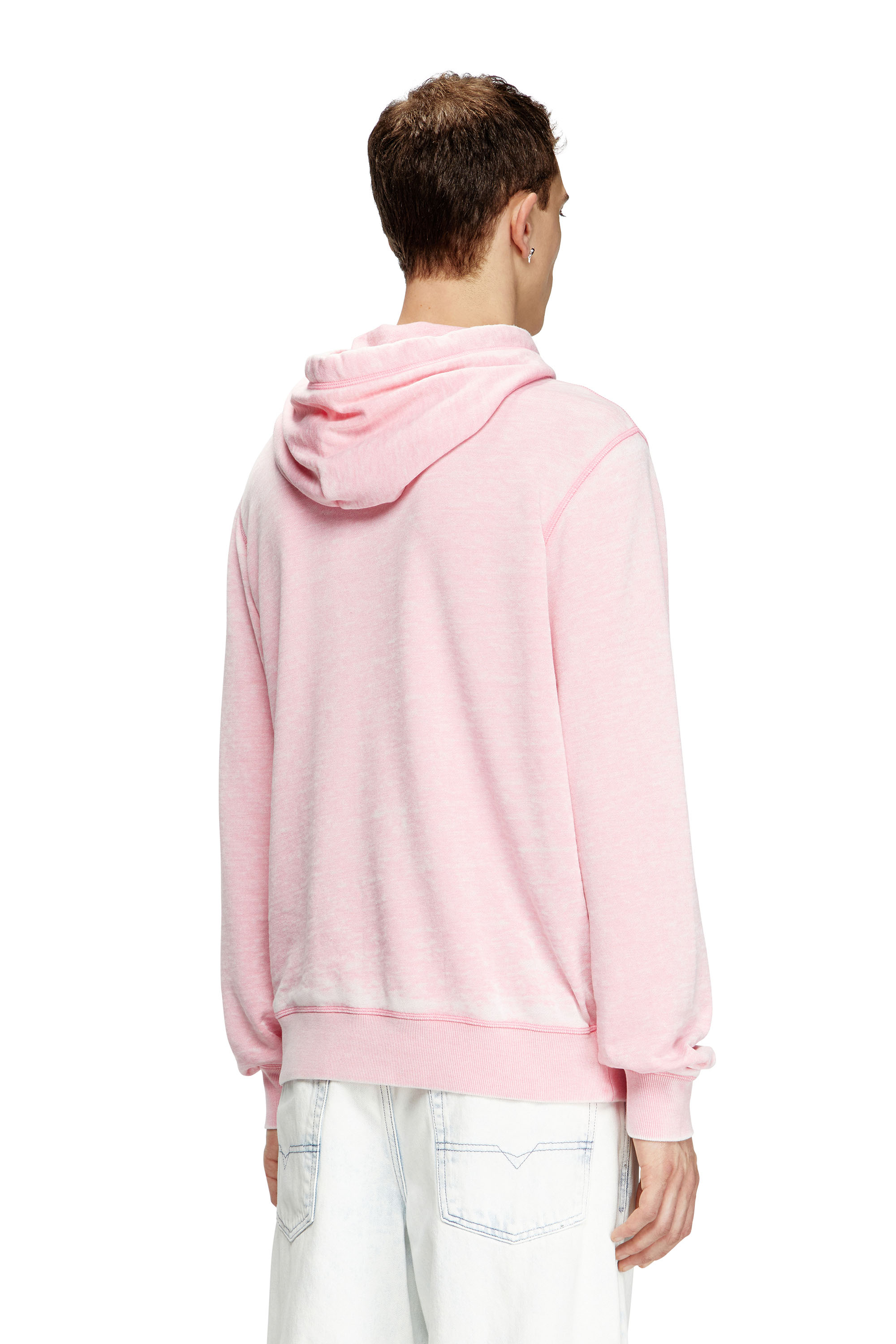 Diesel - S-GINN-HOOD-PAK, Man's Burnout hoodie with metal-look logo in Pink - 3