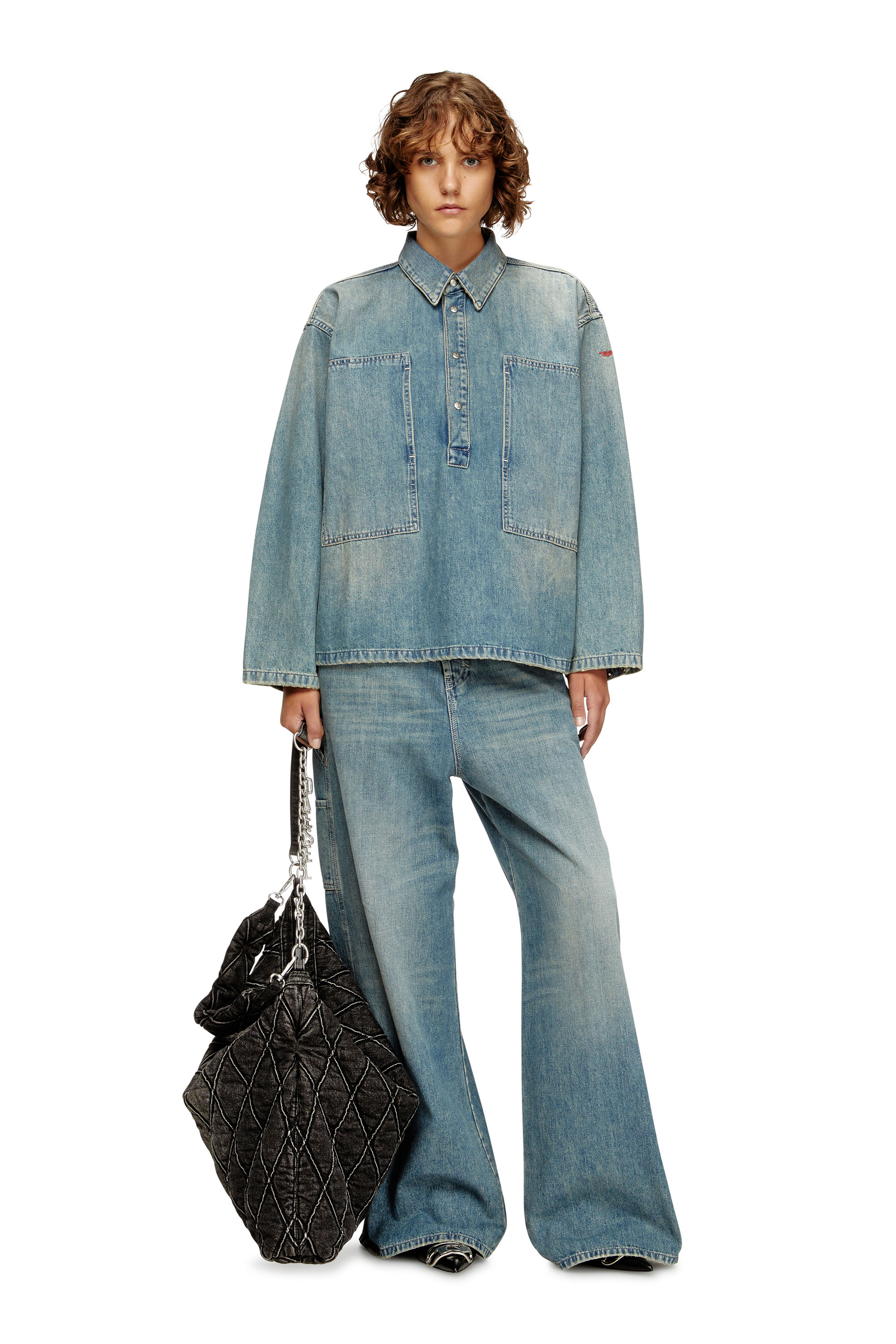 Diesel - DE-PRISS, Woman's Henley top in utility-style denim in Light Blue - 3