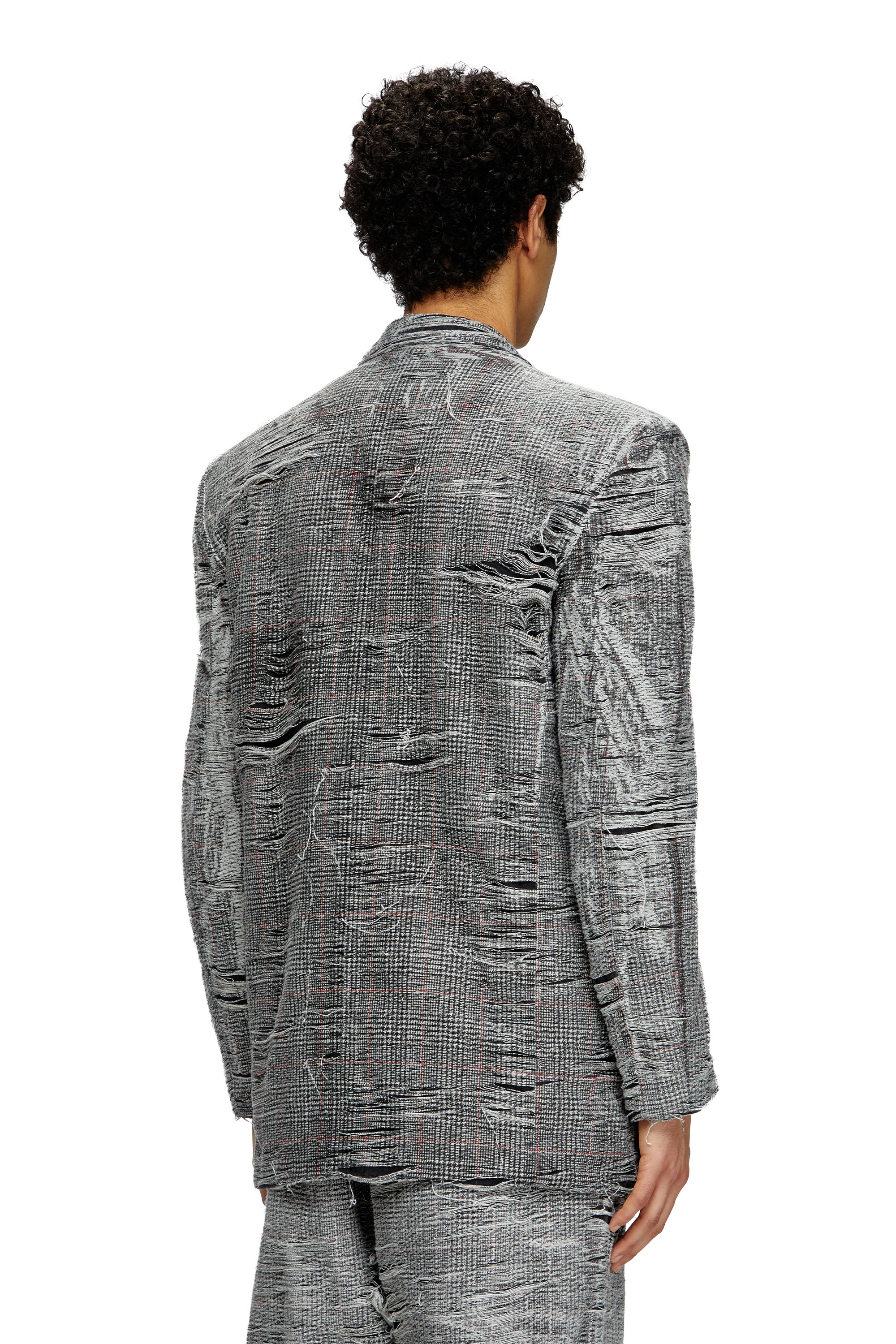 Diesel - D-PEKKA-FSG, Man's Blazer in distressed Prince of Wales denim in Grey - 3