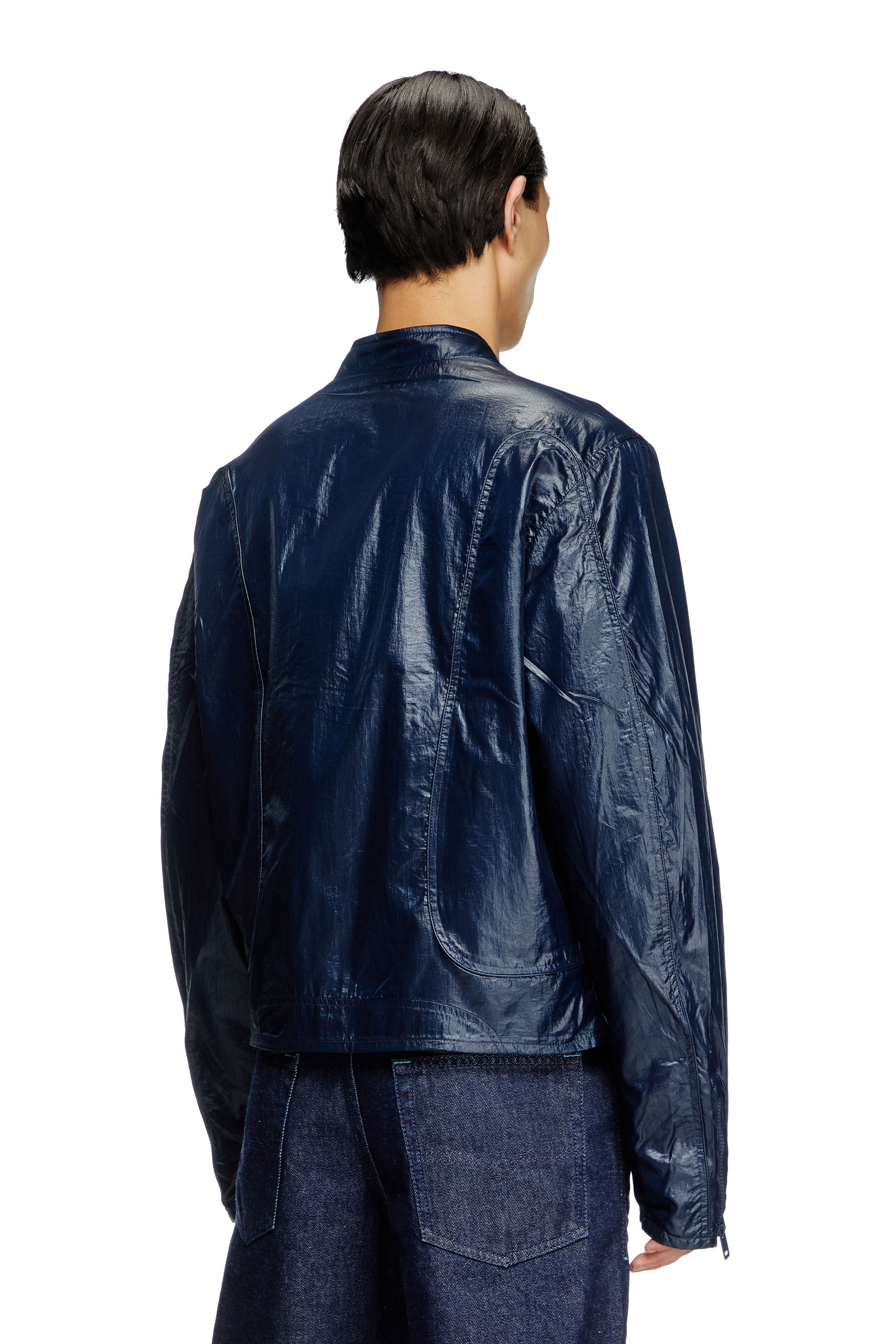 Diesel - J-CLAYS, Man's Biker jacket in shiny ripstop in Blue - 3