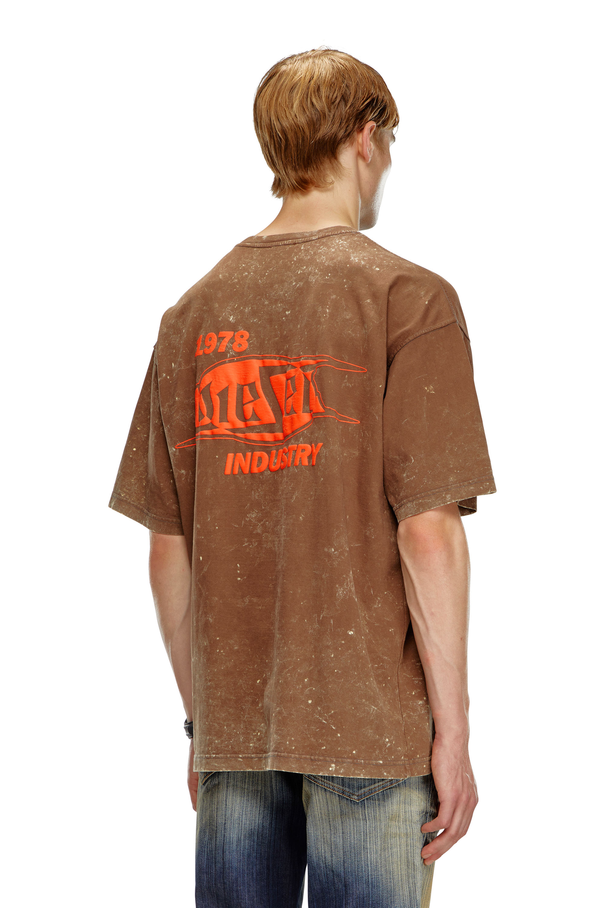 Diesel - T-BOXT-Q8, Man's Marbled T-shirt with puff print logo in Brown - 3