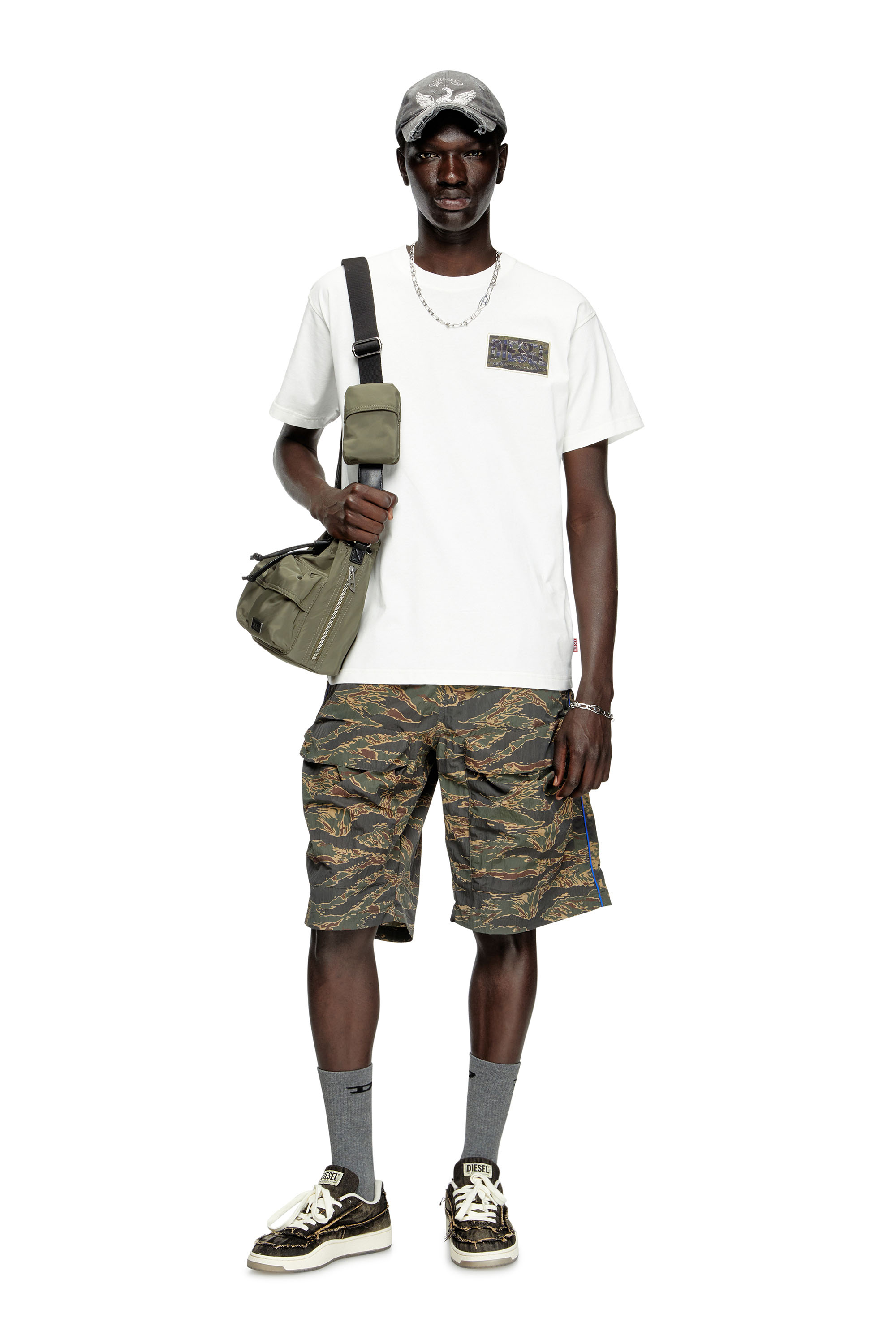 Diesel - T-NORM-T3, Man's T-shirt with camo logo patch in White - 2