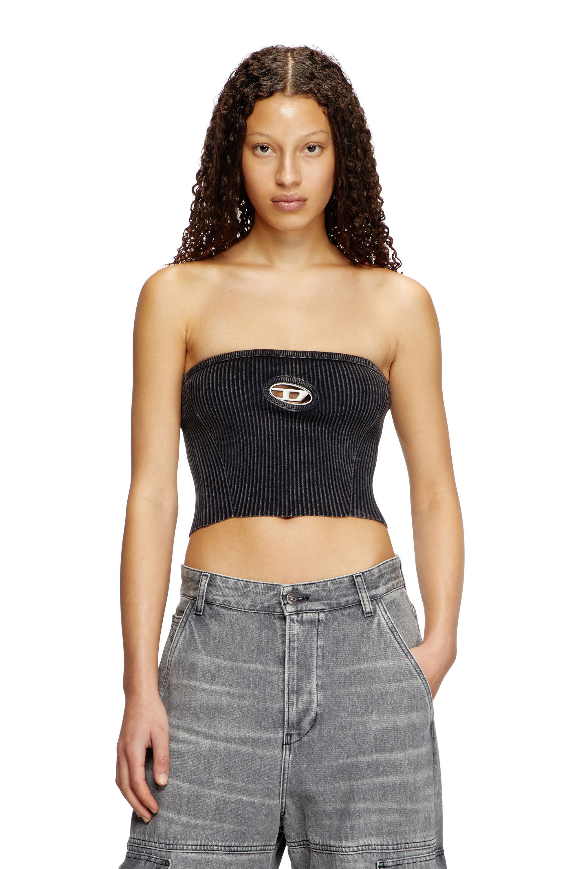 Diesel - M-CLARKSVILLEX-C, Woman's Knit tube top with cut-out logo in Black - 1