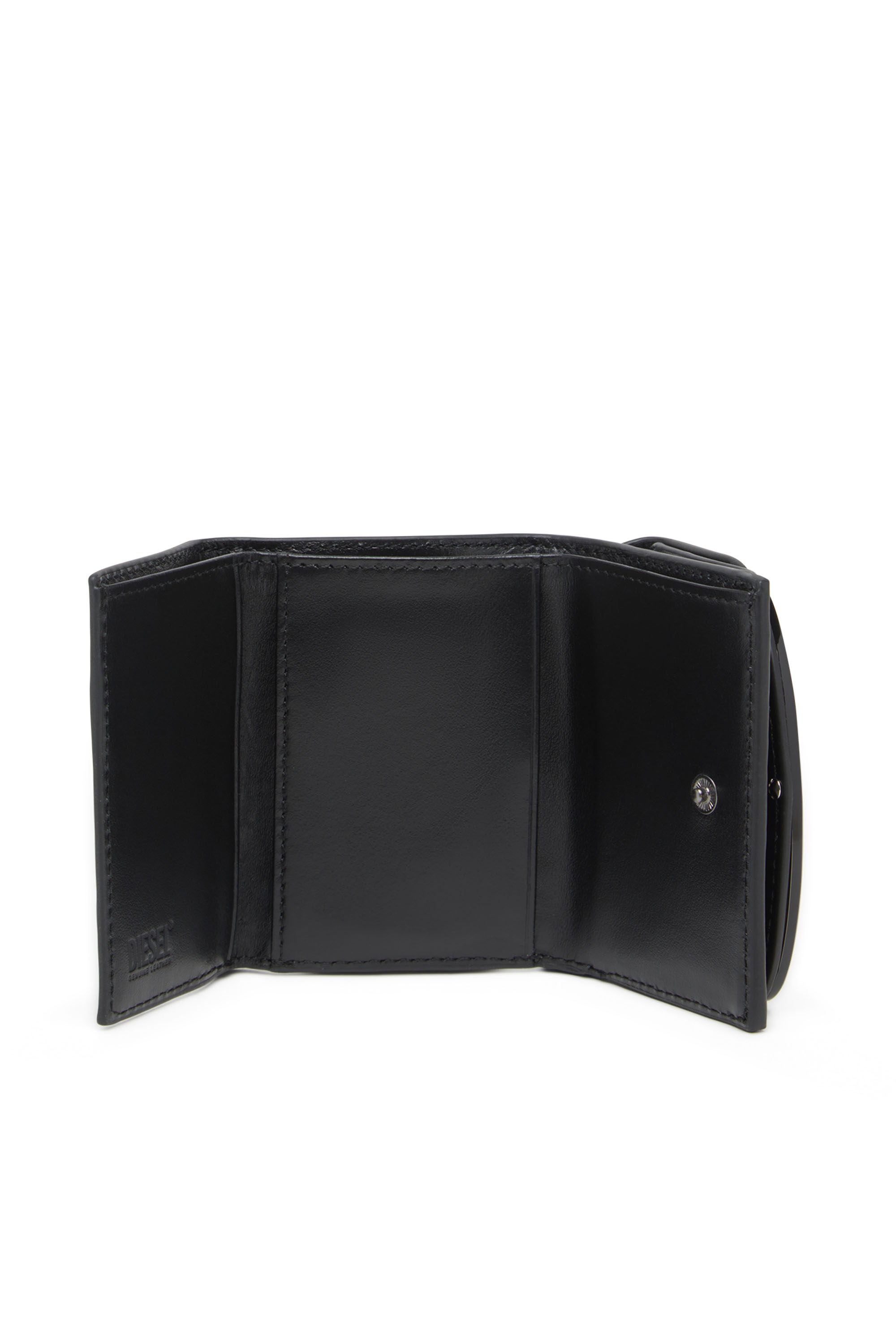 Diesel - 1DR TRI FOLD COIN XS II, Cartera que se pliega en tres de cuero espejado Mujer in Negro - 3