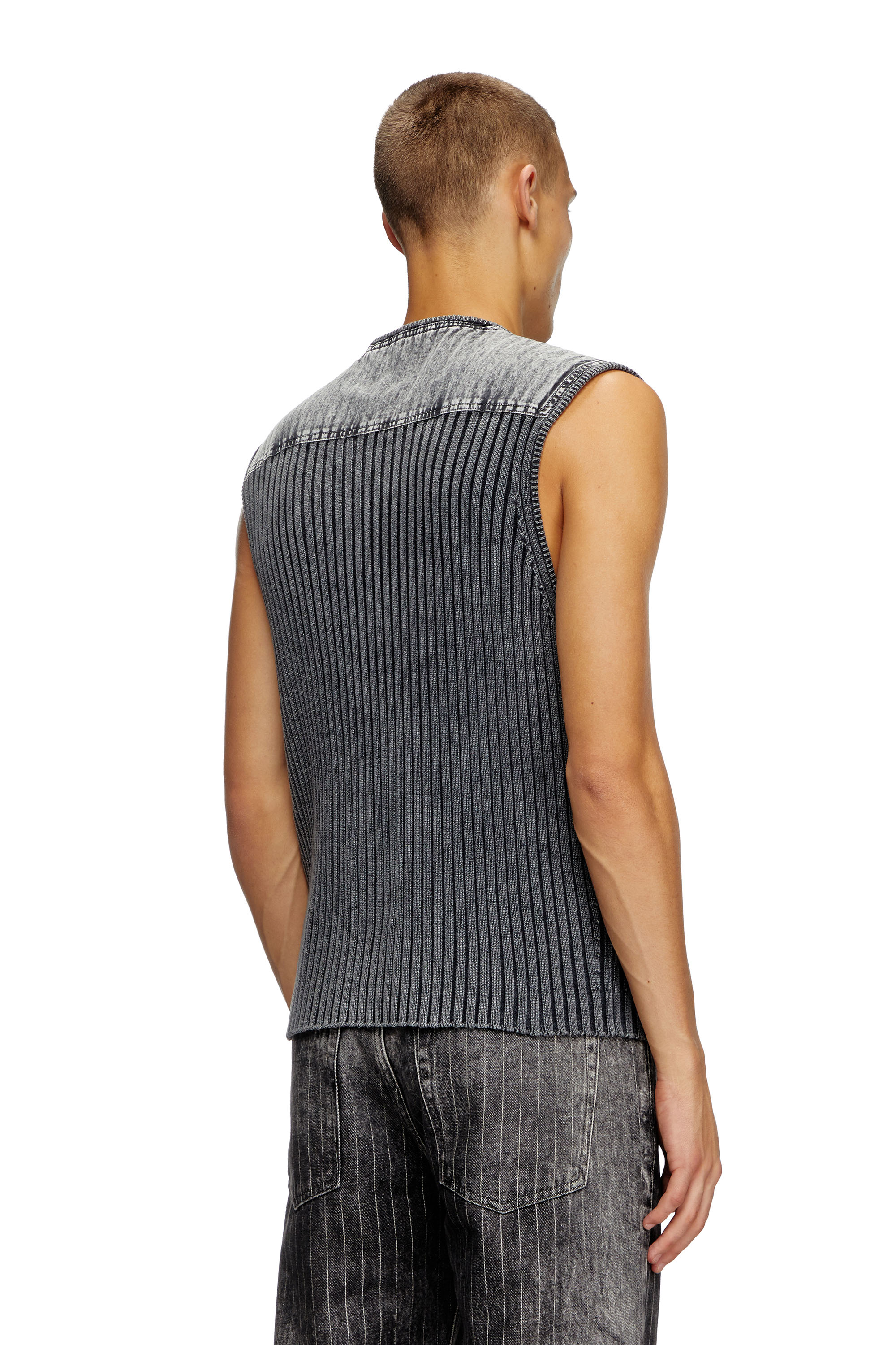 Diesel - K-MARGIE, Man's Utility vest in ribbed knit and denim in Dark grey - 3