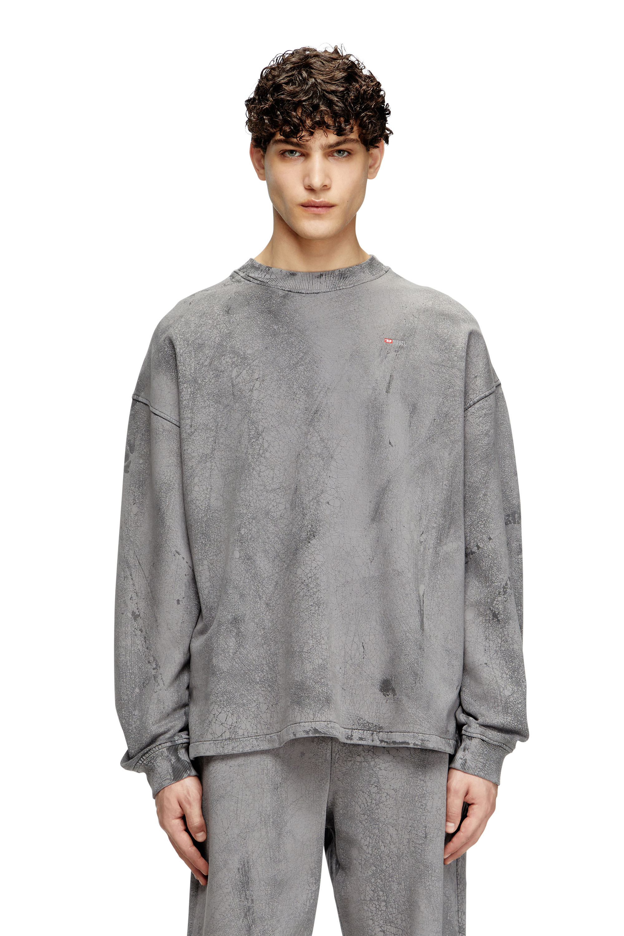 Diesel - S-BAXT-T1, Sudadera con efecto agrietado y logotipo micro Hombre in Gris - 1