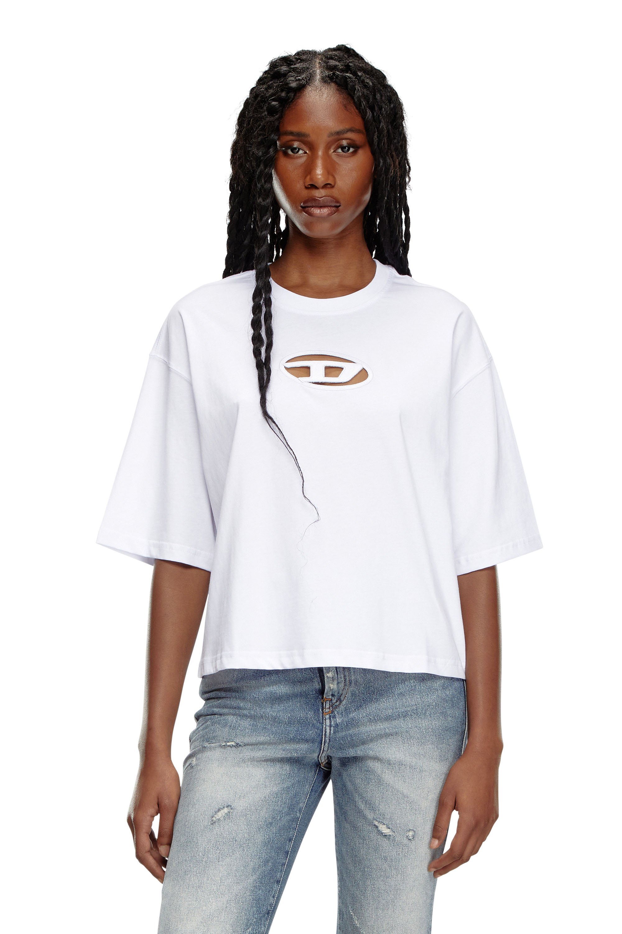Diesel - T-BUXT-CROP-OD, Mujer Camiseta cuadrada con logotipo Oval D recortado in Blanco - Image 1