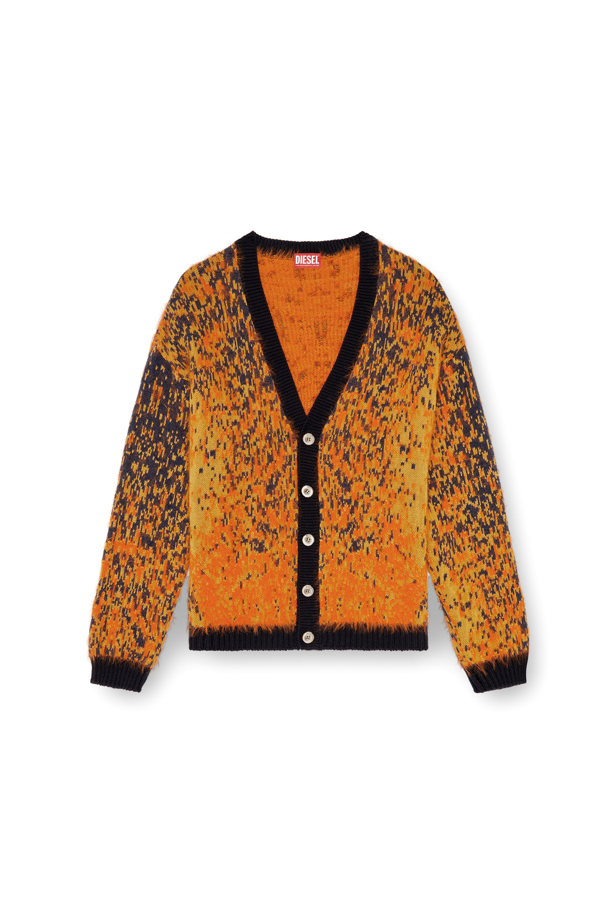 Diesel - K-RANGER, Man's Fuzzy cardigan with abstract pattern in Orange - 6