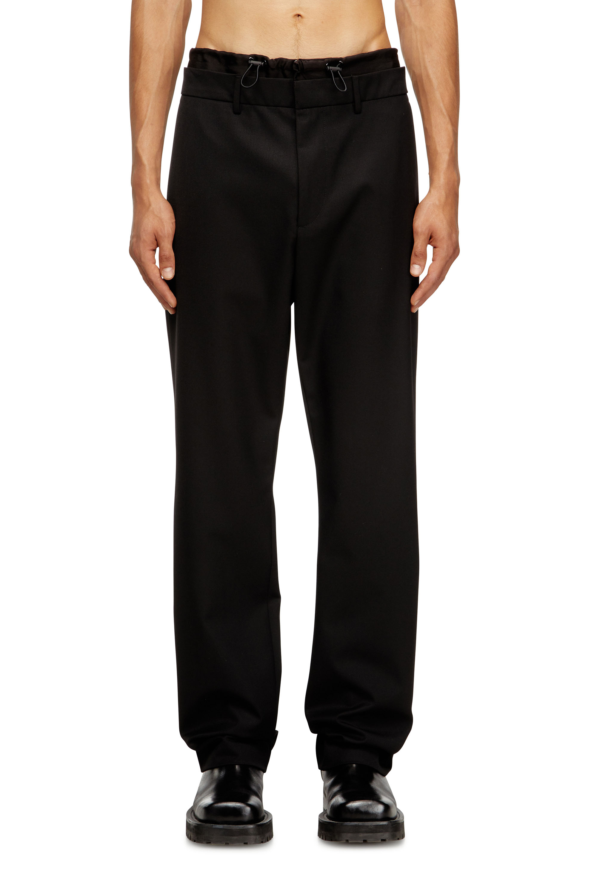 Diesel - P-OWERS, Pantalones de mezcla de lana con cinturilla elástica Hombre in Negro - 1