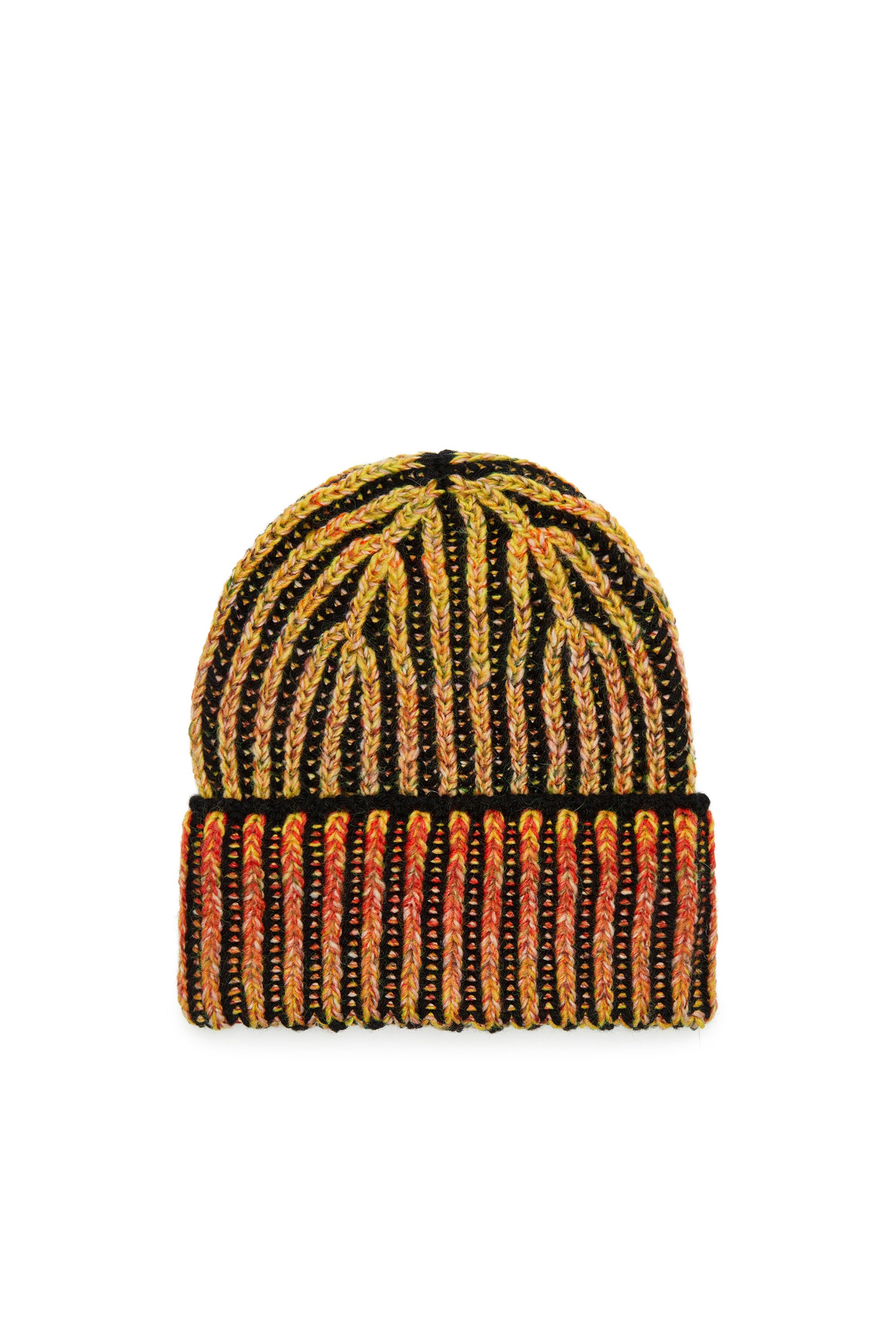 Diesel - K-BIRBY, Gorro en canalé con rayas de neón en degradé Unisex in Multicolor - 1