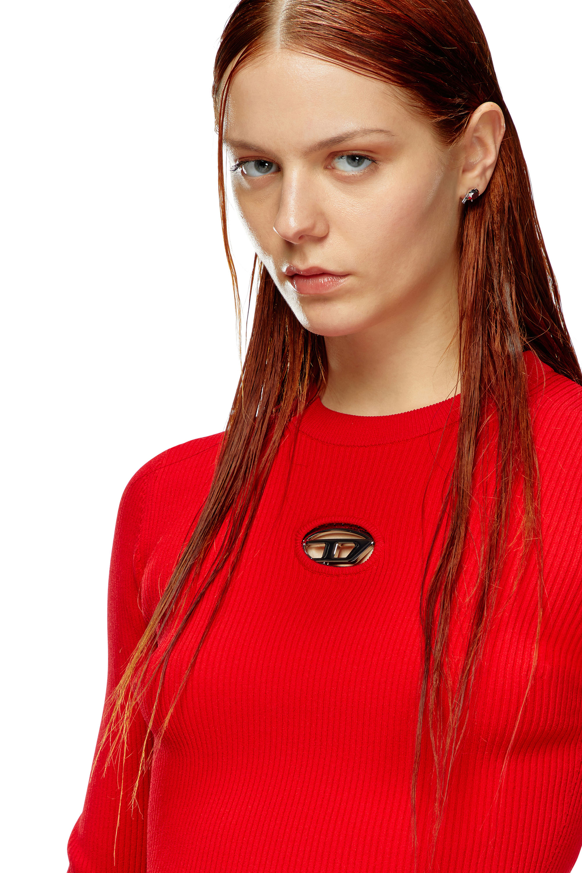 Diesel - M-VALARI, Mujer Top de mezcla de viscosa tejido en canalé con Oval D in Rojo - Image 4