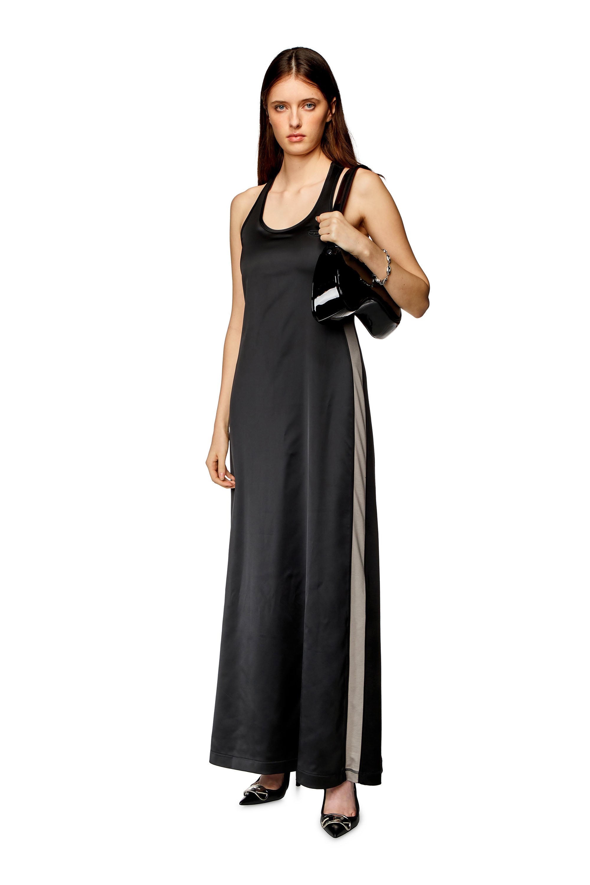 Diesel - D-ARLYN, Woman Long dress in stretch satin and jersey in Black - Image 1