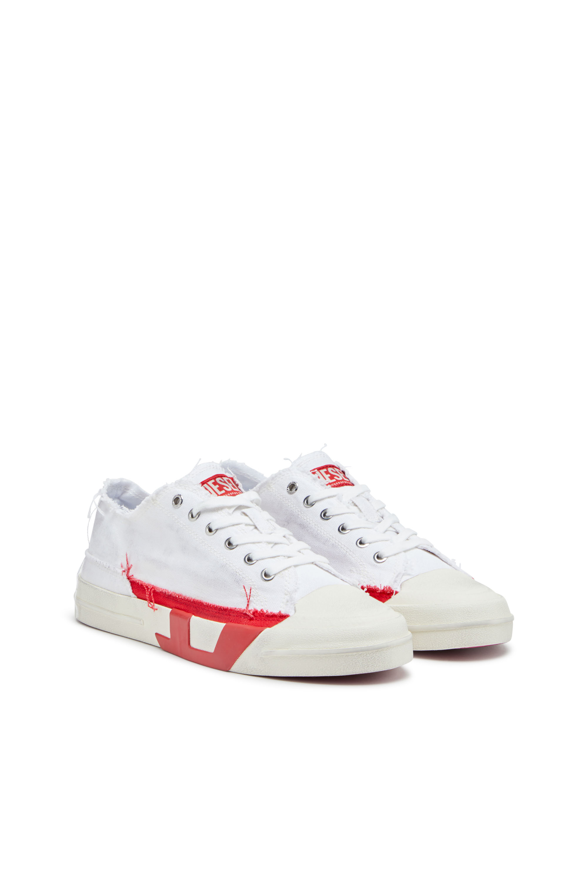 Diesel - S-D-VERSE LOW, Man's S-D-Verse-Dirty-effect canvas sneakers in White/Red - 4