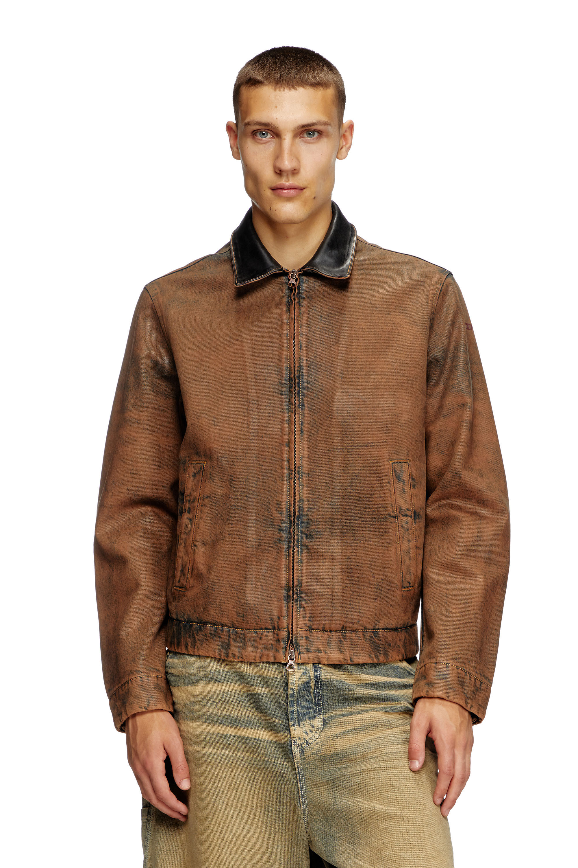 Diesel - D-ROHE-S, Man's Padded blouson in coated denim in Brown - 1