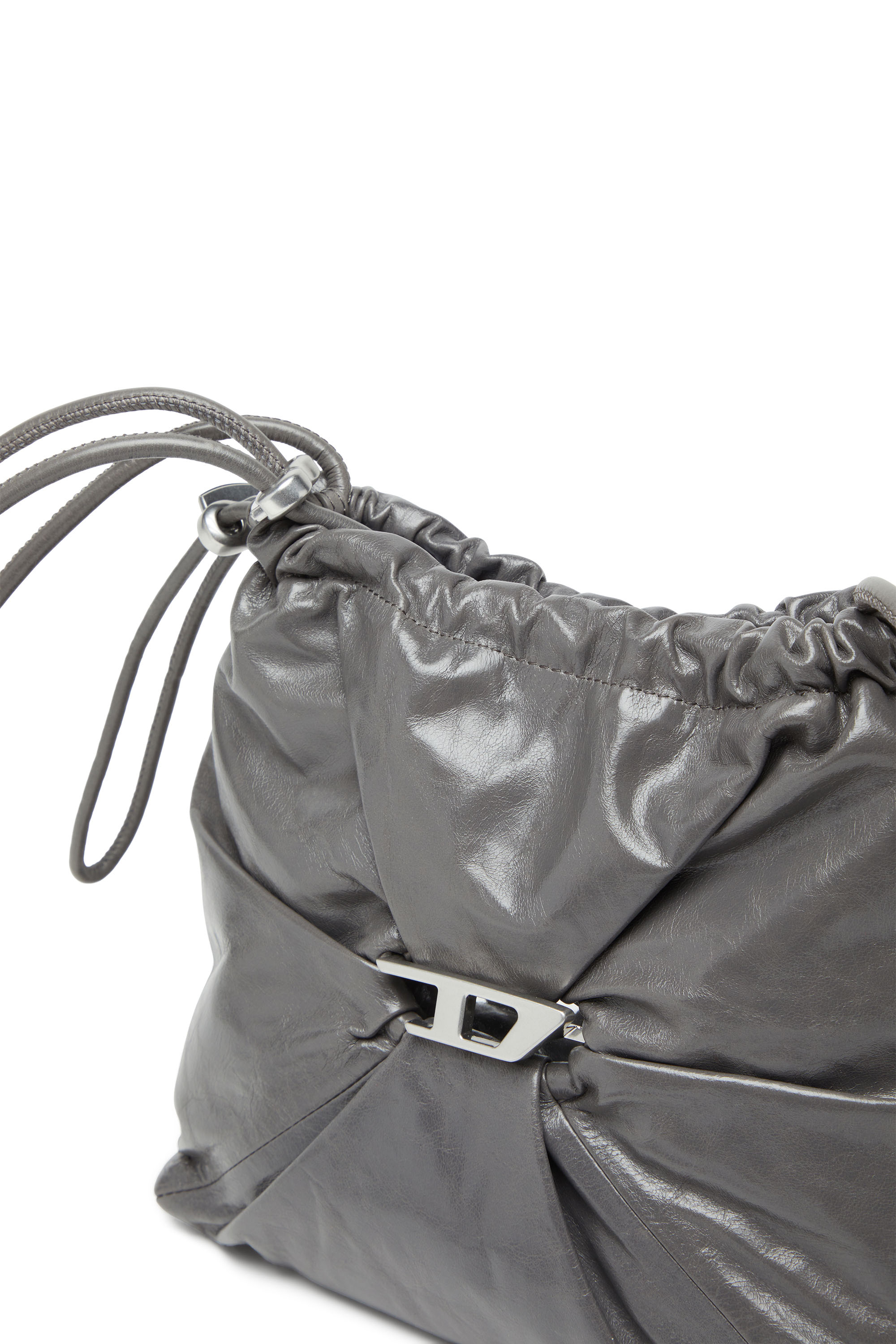 Diesel - SCRUNCH-D BUCKET, Woman's Scrunch-D-Bucket bag in shiny wrinkled leather in Grey - 5