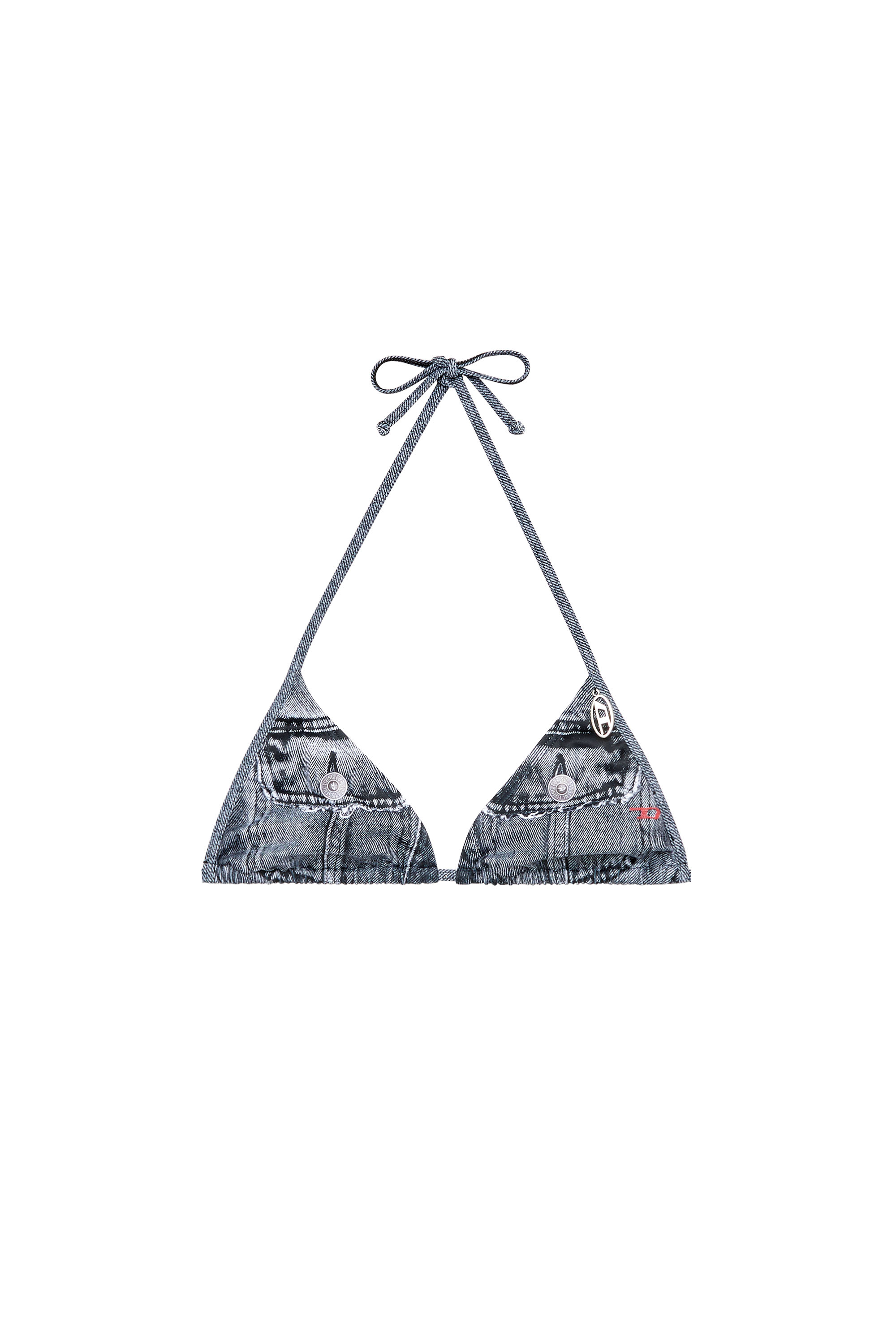 Diesel - TATIANA-DNM, Woman's Triangle bikini top with denim trompe l'oeil in Blue - 4
