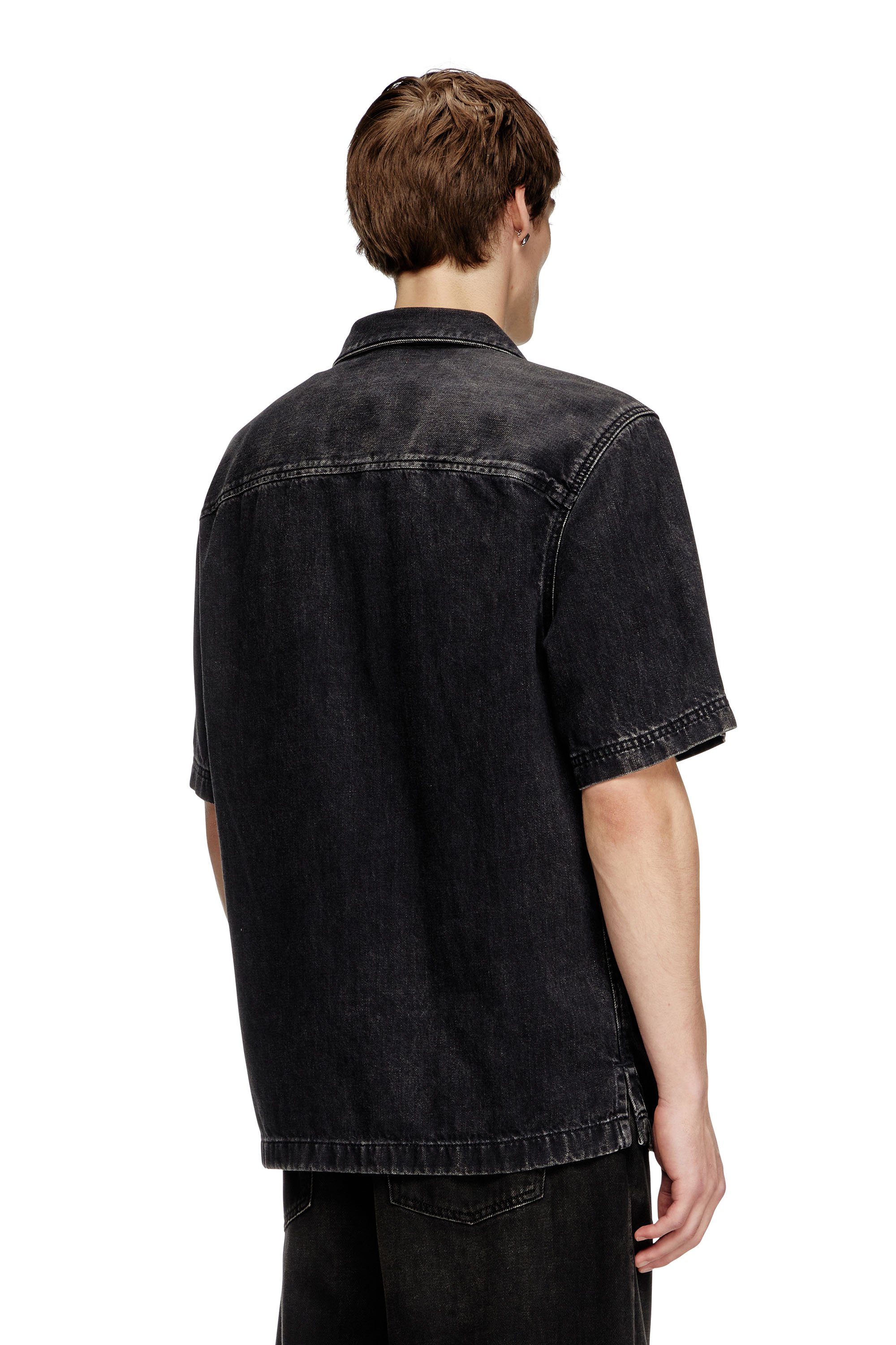 Diesel - D-PAROSHORT, Man's Bowling shirt in Tencel denim in Black - 3