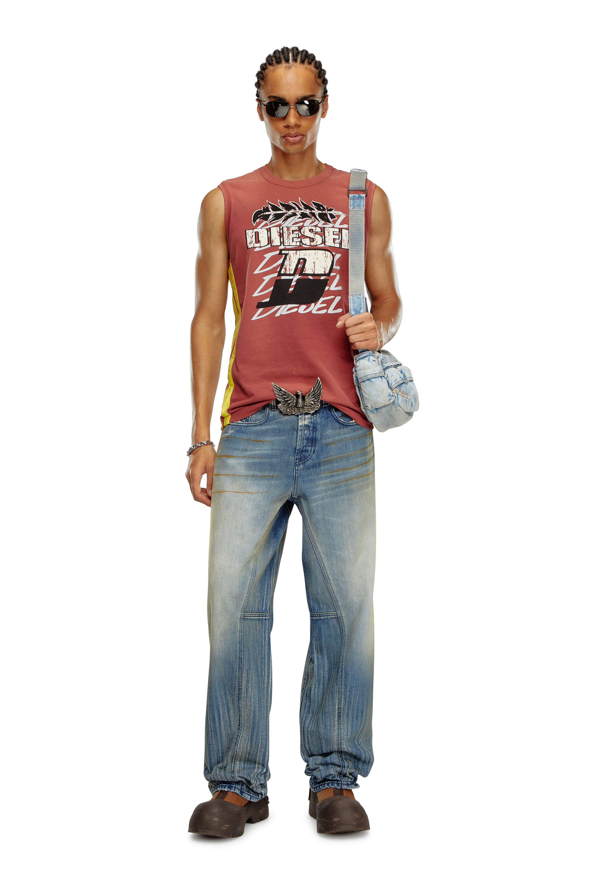Diesel - T-BISCO-STRIPE, Man Sun-faded tank top with side bands in Red - Image 4