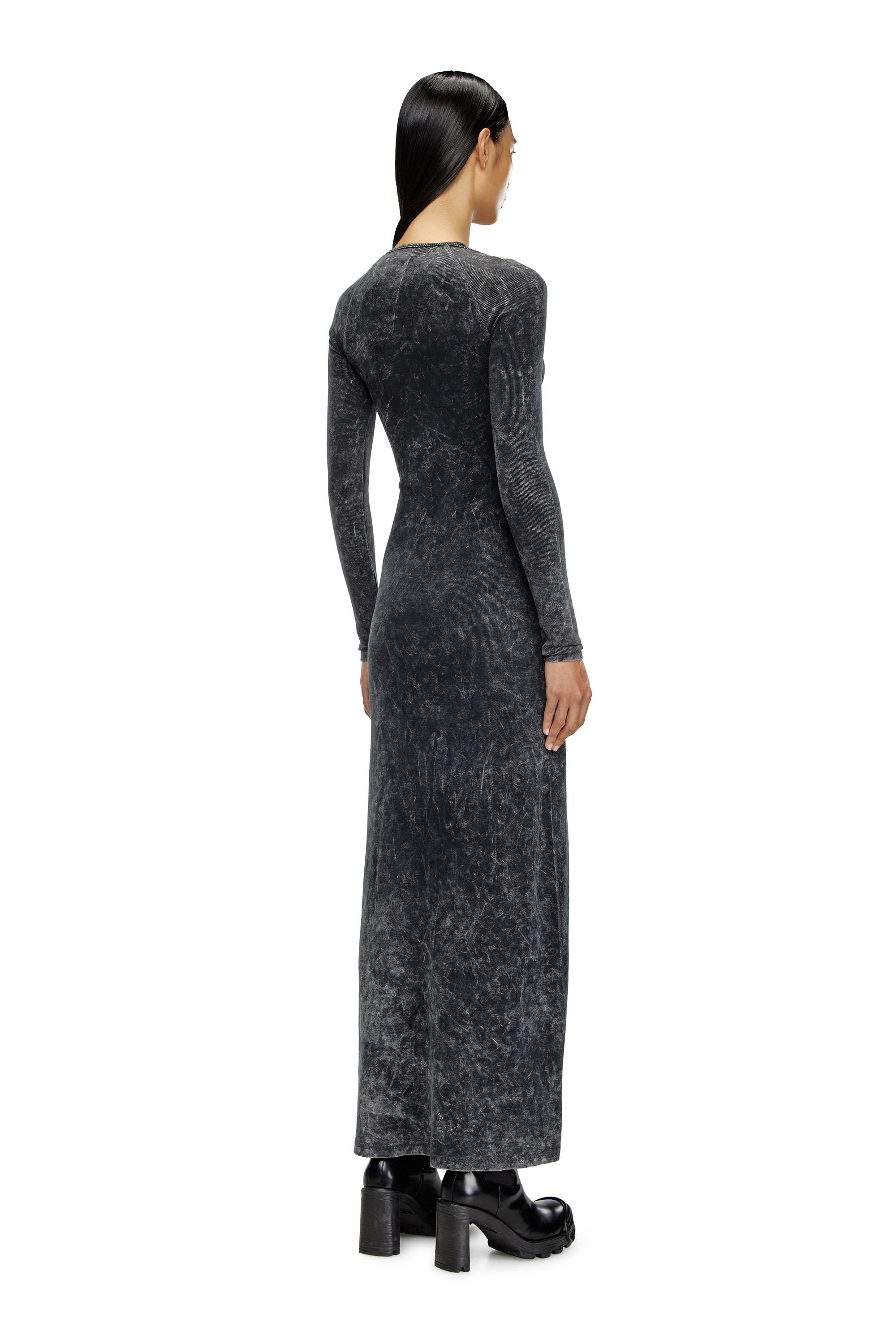 Diesel - D-MARINEL, Woman's Long dress with marbled effect in Black - 2