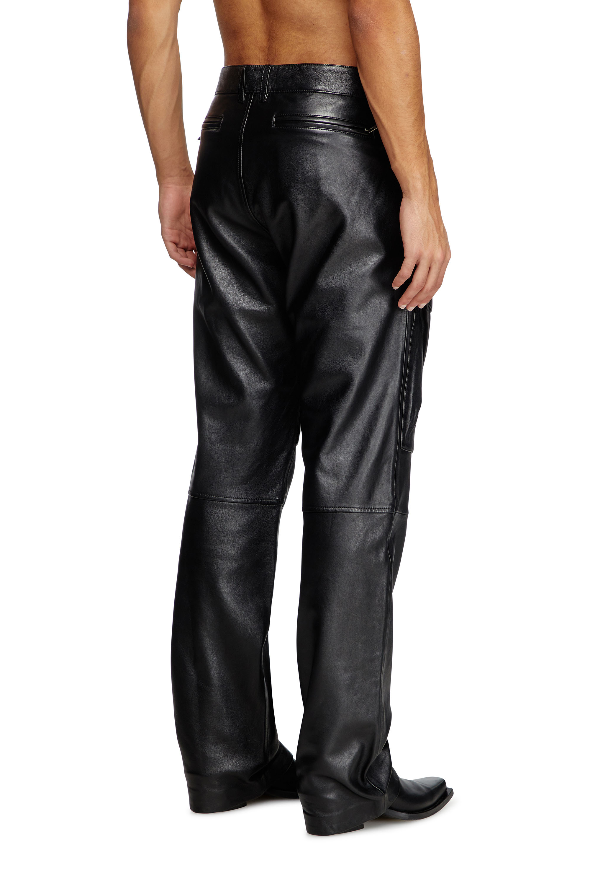 Diesel - P-GAST, Man's Leather pants with utility pockets in Black - 3