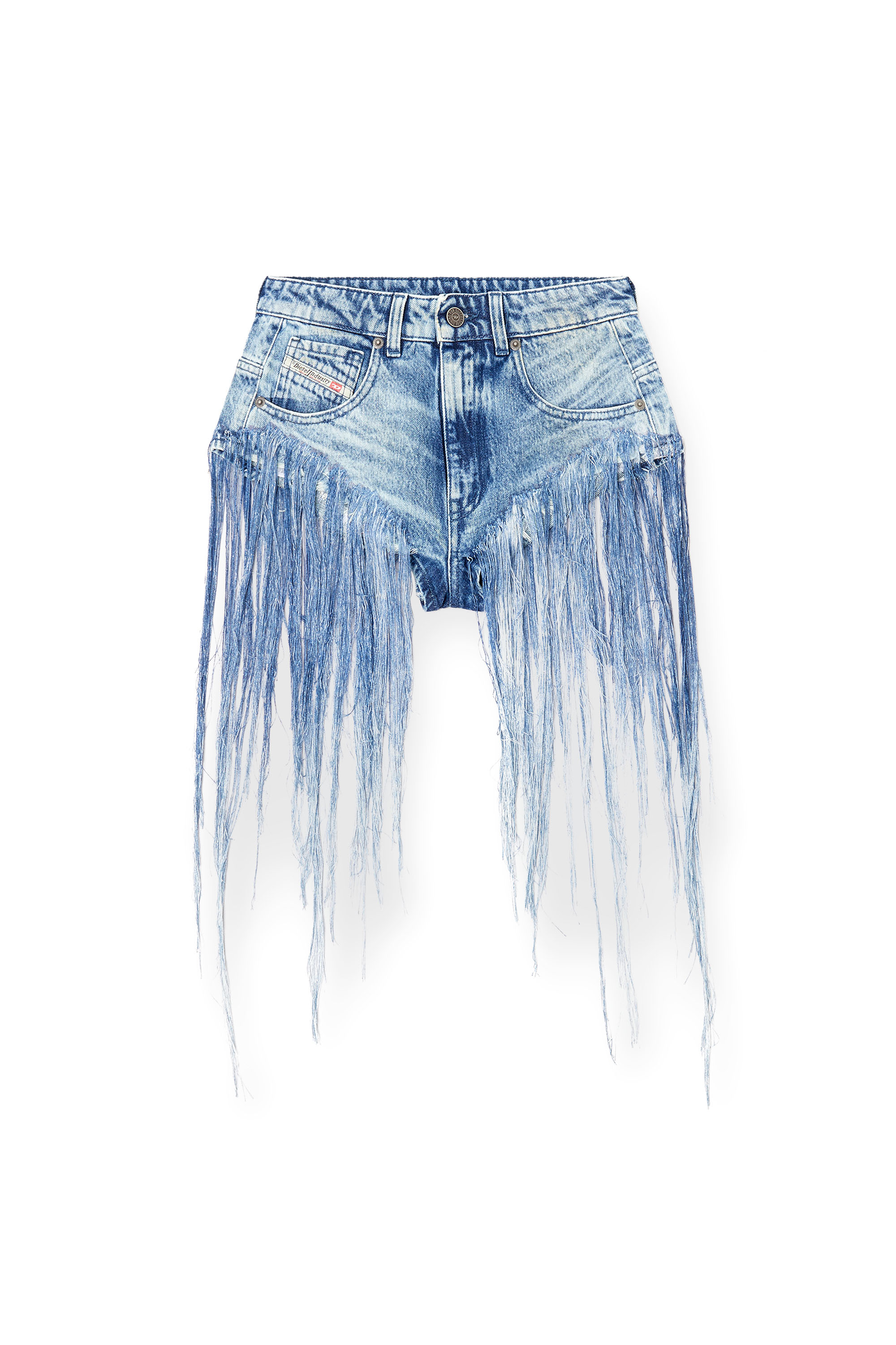 Diesel - DE-JIZZ-FSG, Woman's Shorts in distressed fringed denim in Medium blue - 6