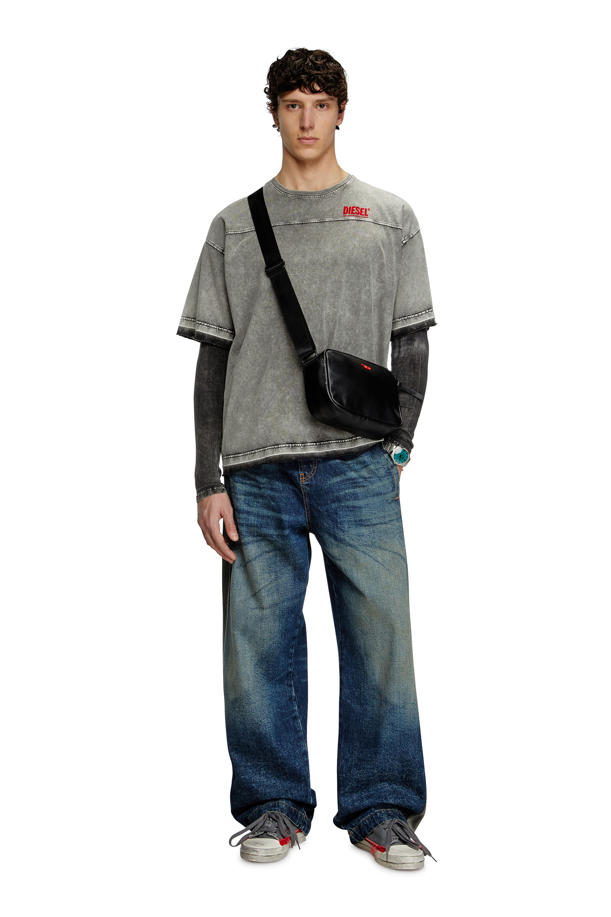 Diesel - T-HOXT, Man's Denim-look T-shirt with released hems in null - 2