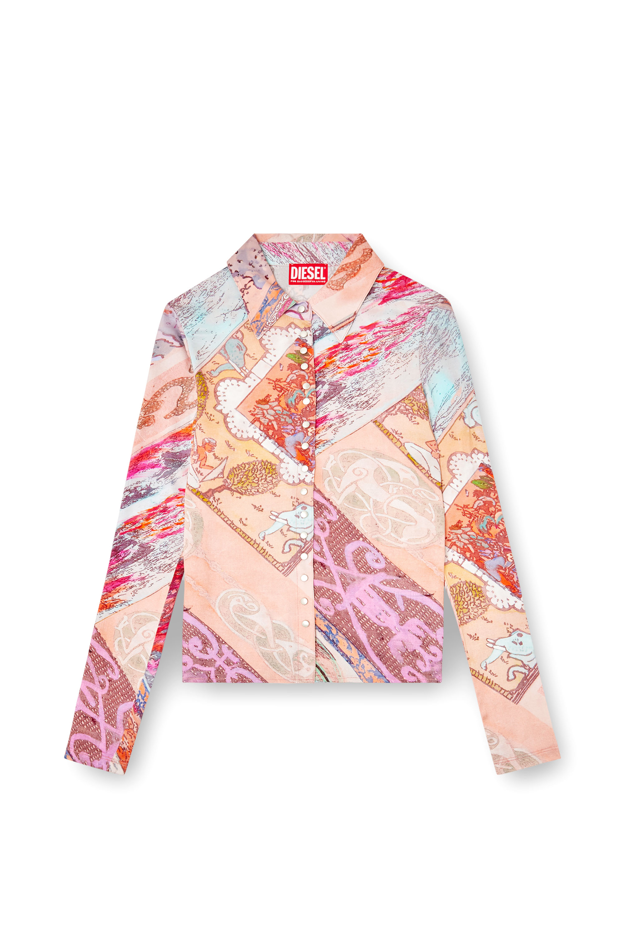 Diesel - C-AMELIA, Camisa de viscosa elástica con estampado heráldico Mujer in Rosa - 4