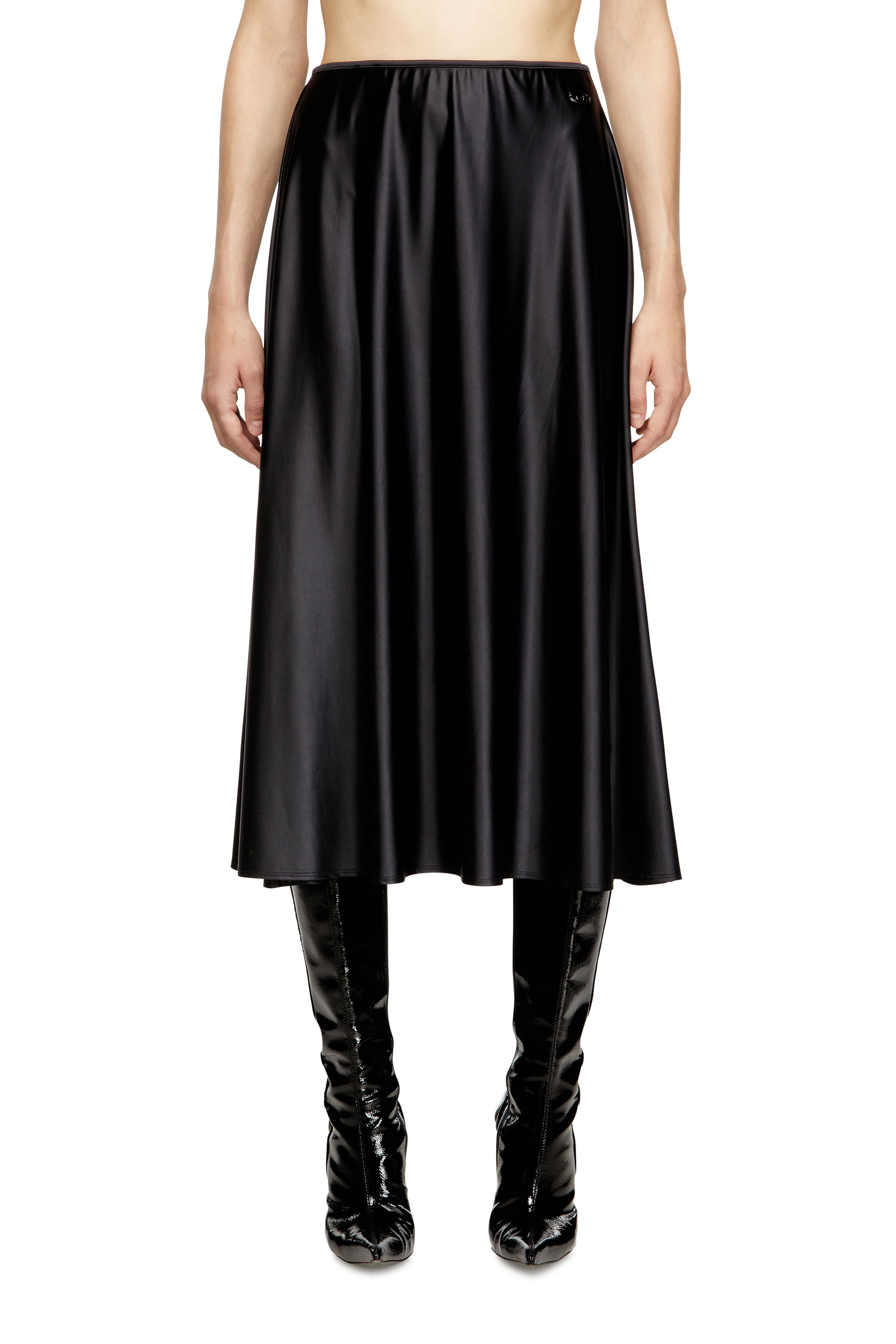 Diesel - O-MORI, Falda midi de nylon con corte evasé Mujer in Negro - 1