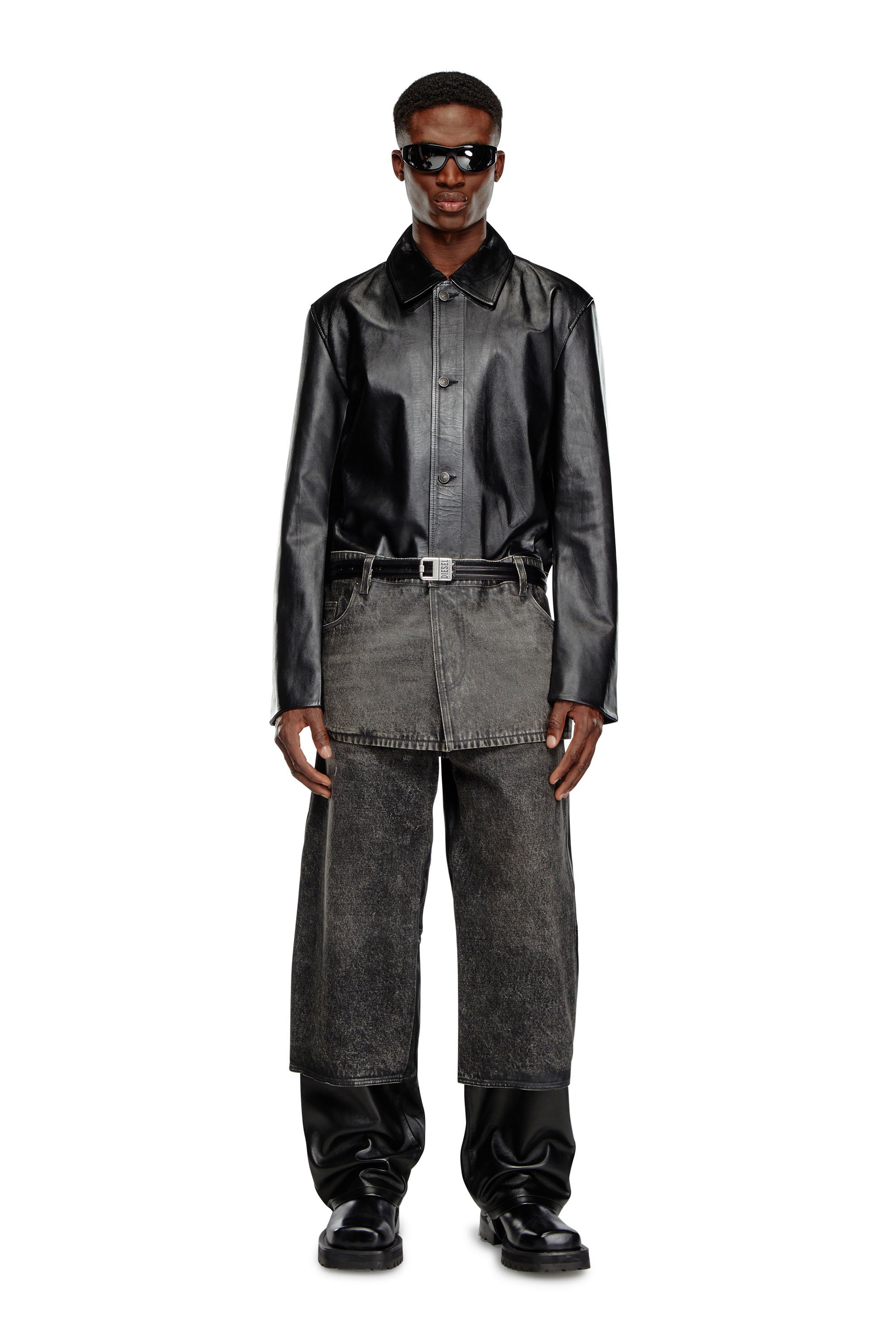 Diesel - P-BRETCH, Man Leather and denim pants in Black - Image 4