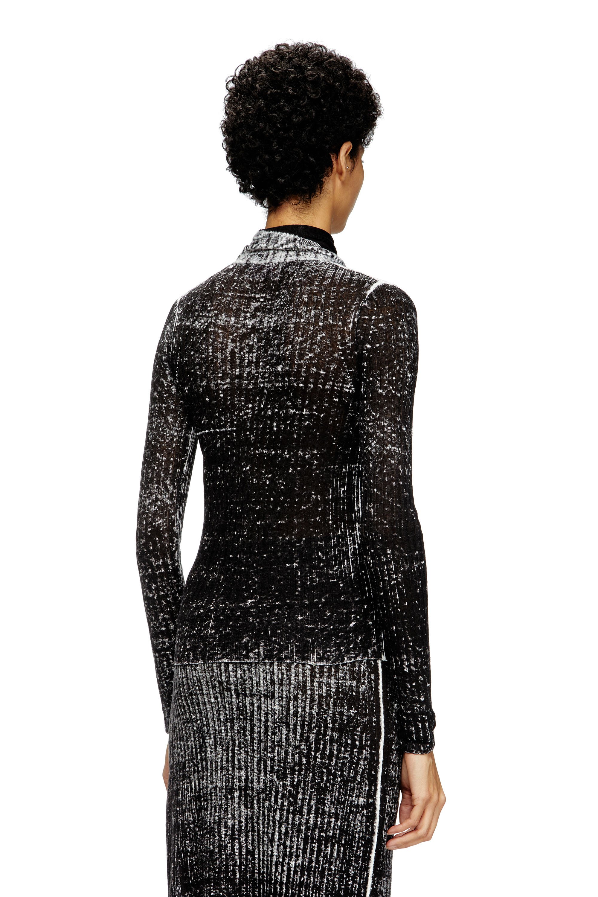 Diesel - M-ELAN, Suéter de lino con escote de ojal y corbata Mujer in Negro - 3