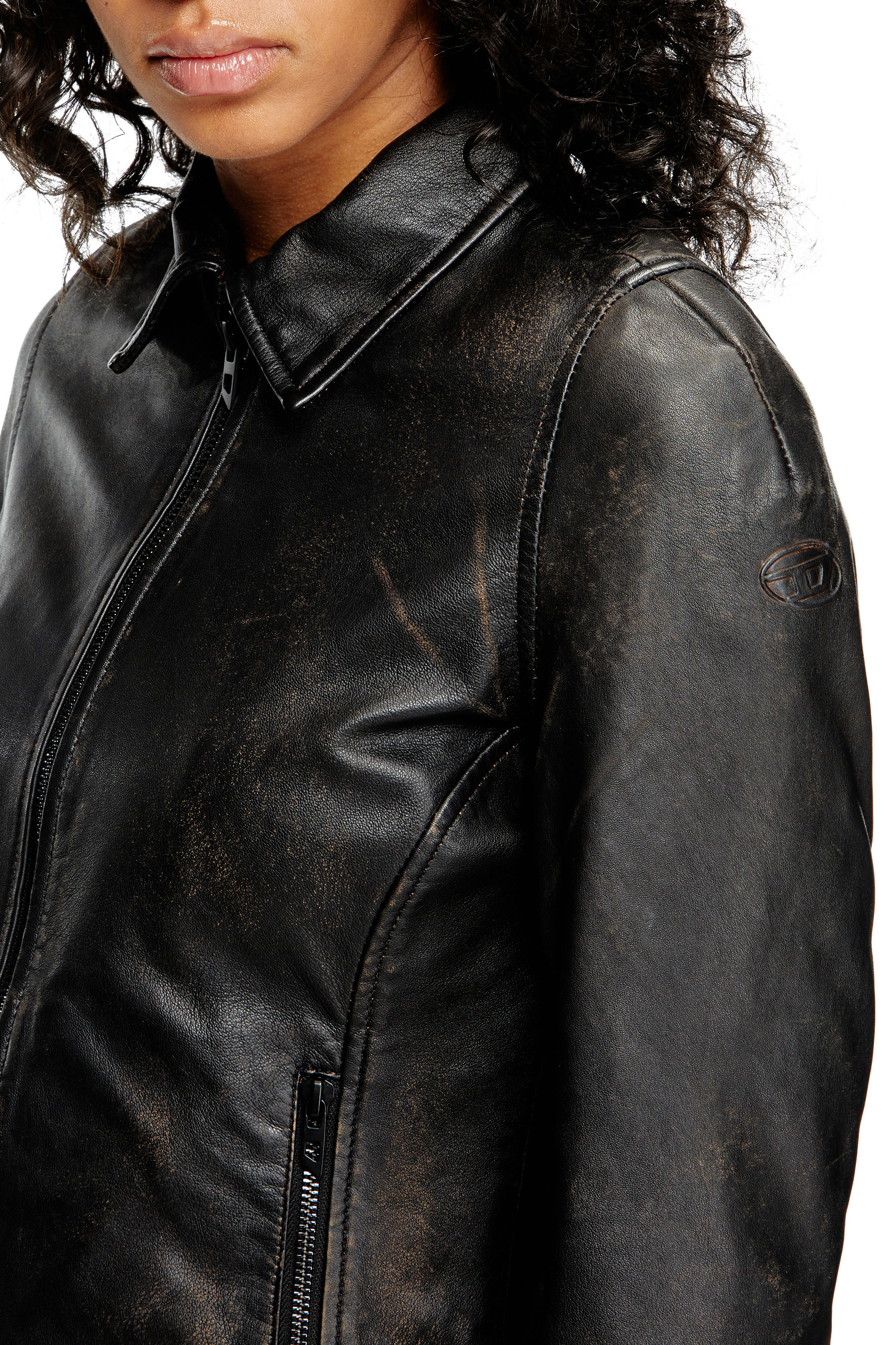 Diesel - L-EGRAD, Woman's Distressed leather jacket in Black - 4