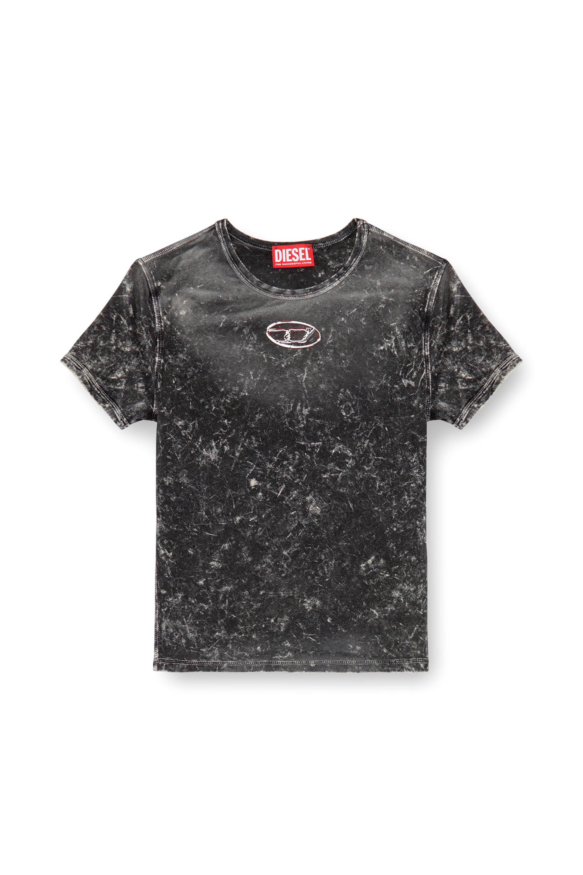 Diesel - T-UNCUTIES-P1, Mujer Camiseta con efecto mármol de tejido elástico in Negro - Image 4