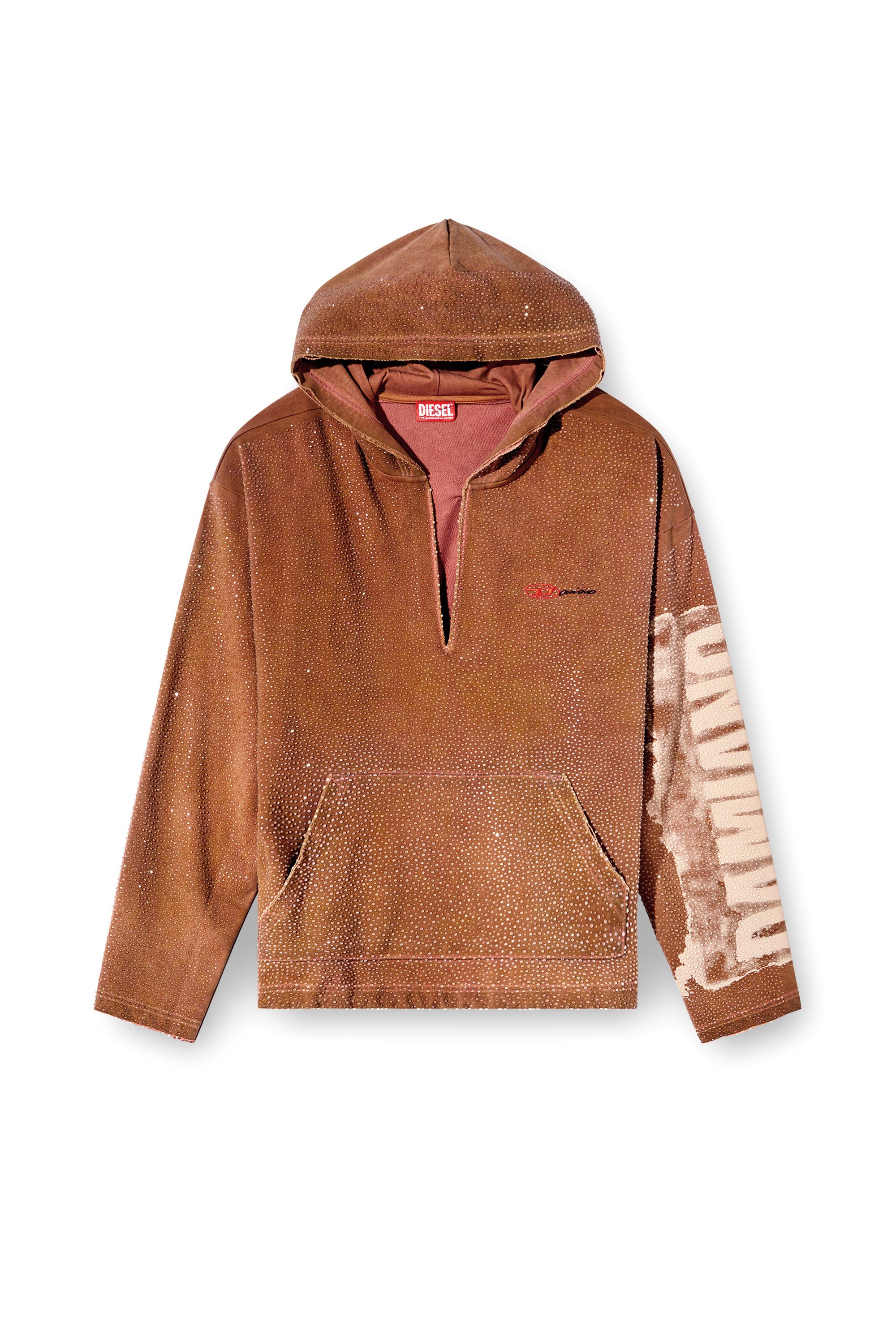 Diesel - S-BOXT-HOOD-LUX-DD, Sudadera con capucha tratada con escote en V y cristales Unisex in Marrón - 8