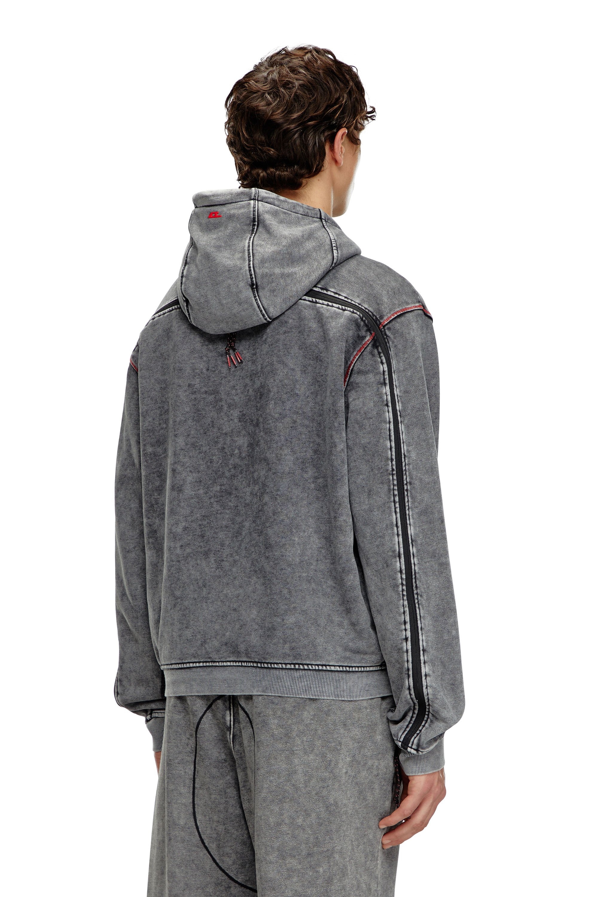 Diesel - AMST-TRANE-HT48, Man Faded hoodie with zip back in Grey - Image 3