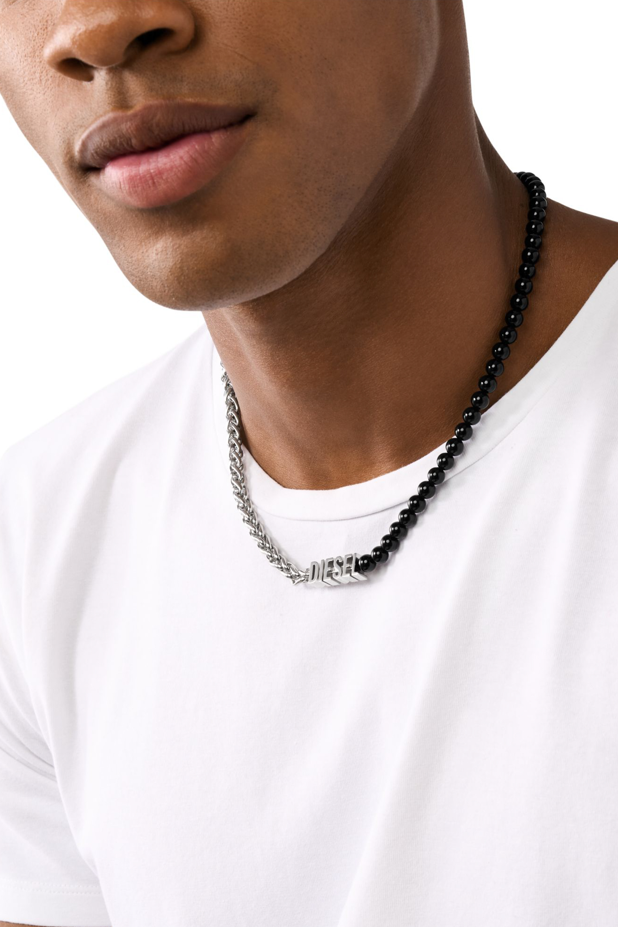 Diesel - DX1543040 JEWEL, Unisex's Black Agate Beaded Chain Necklace in Silver/Black - 3