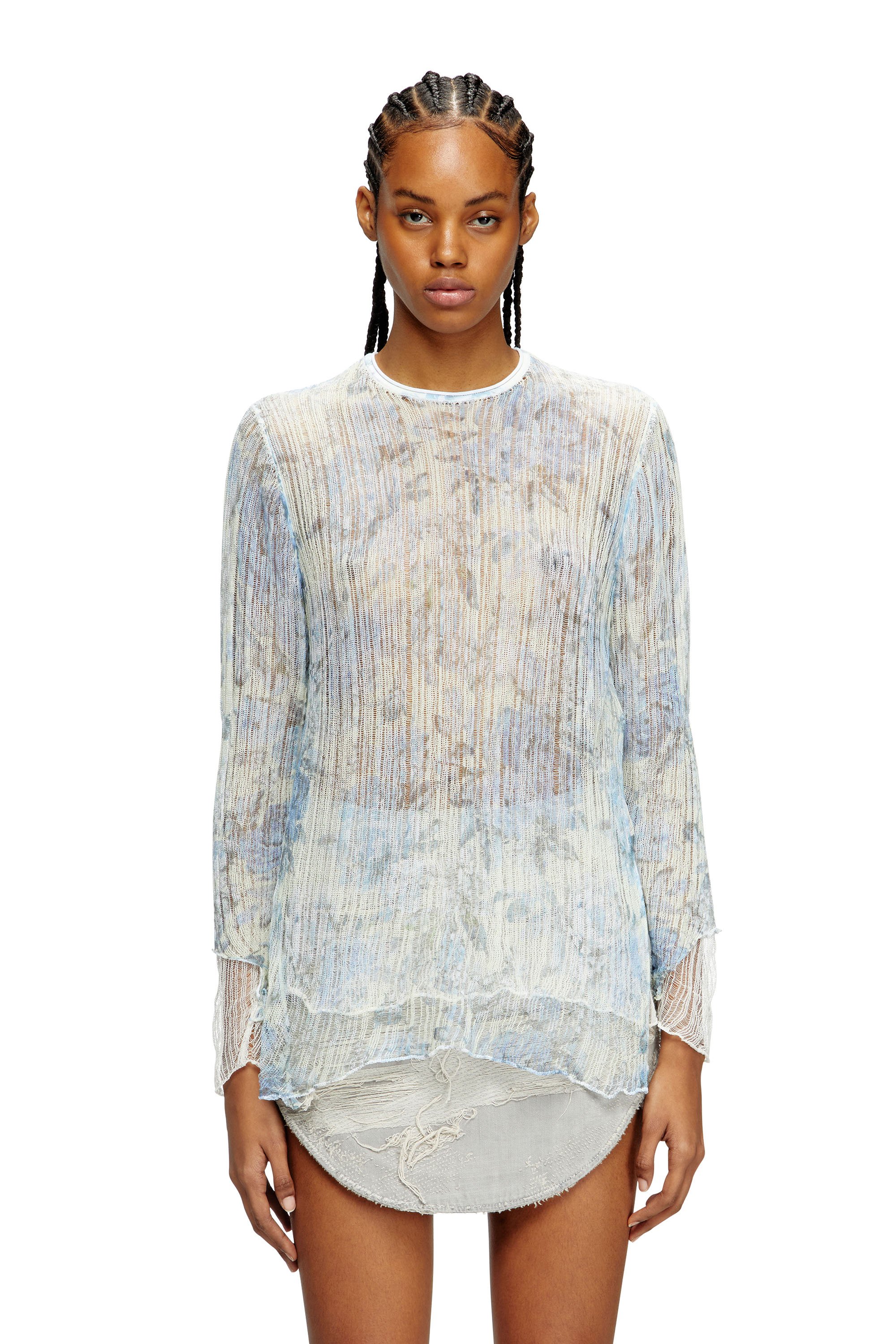 Diesel - K-AASMOS-A, Unisex's Dishevelled knit jumper with floral print in Light Blue - 5