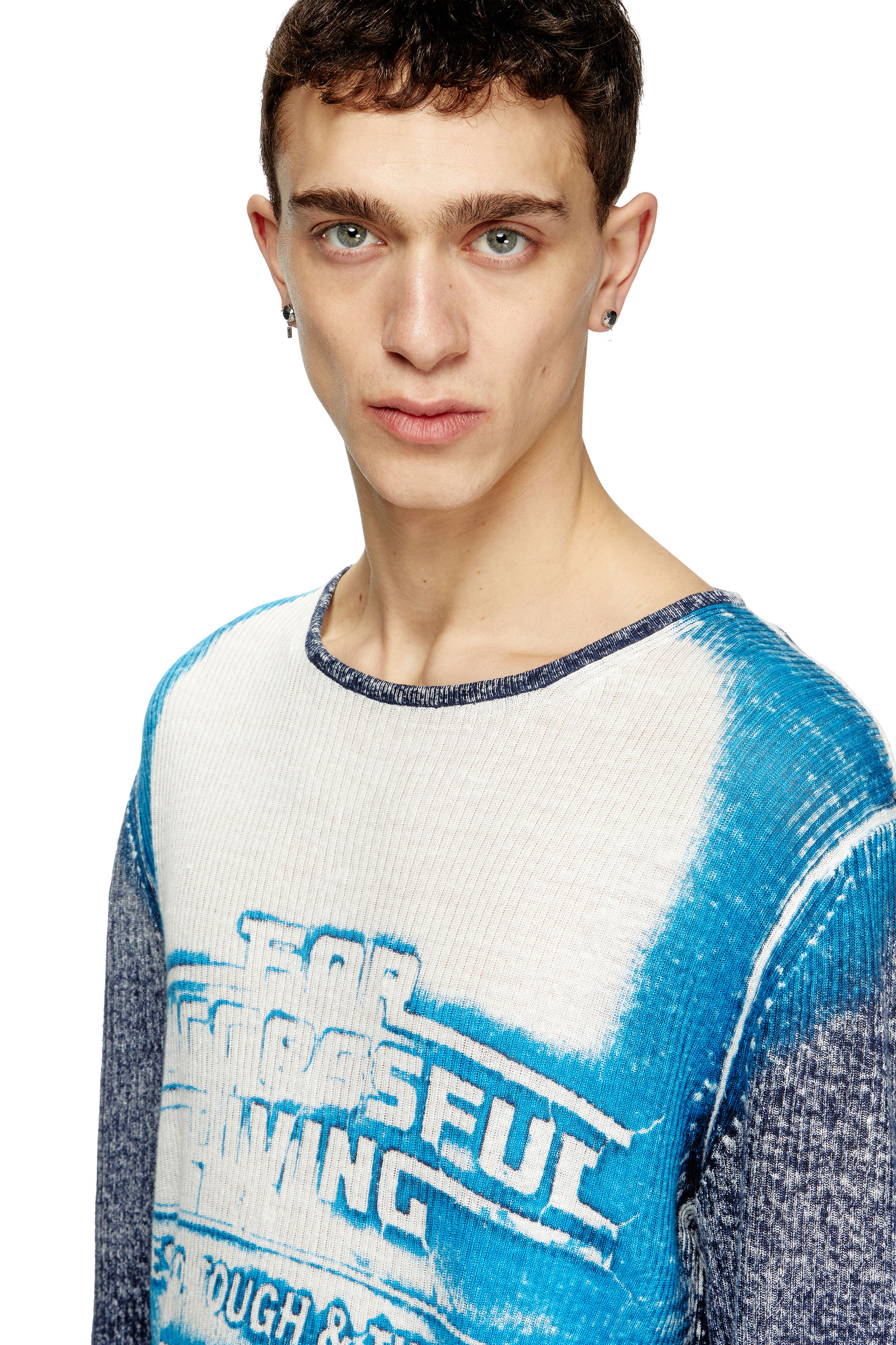 Diesel - K-ROD, Man's Linen jumper with logo graphic in Blue - 4