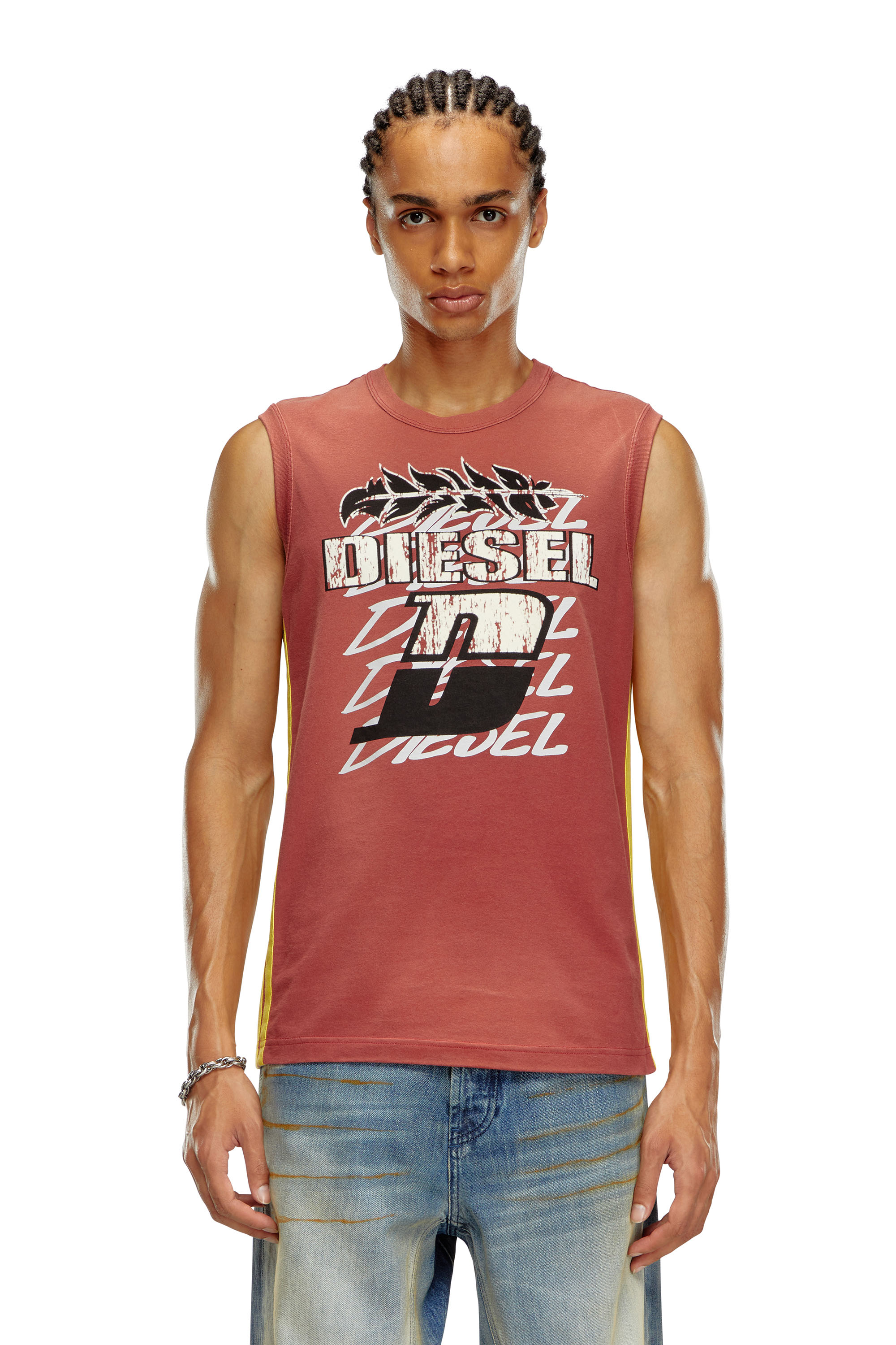 Diesel - T-BISCO-STRIPE, Hombre Camiseta sin mangas desteñida por el sol con bandas laterales in Rojo - Image 3
