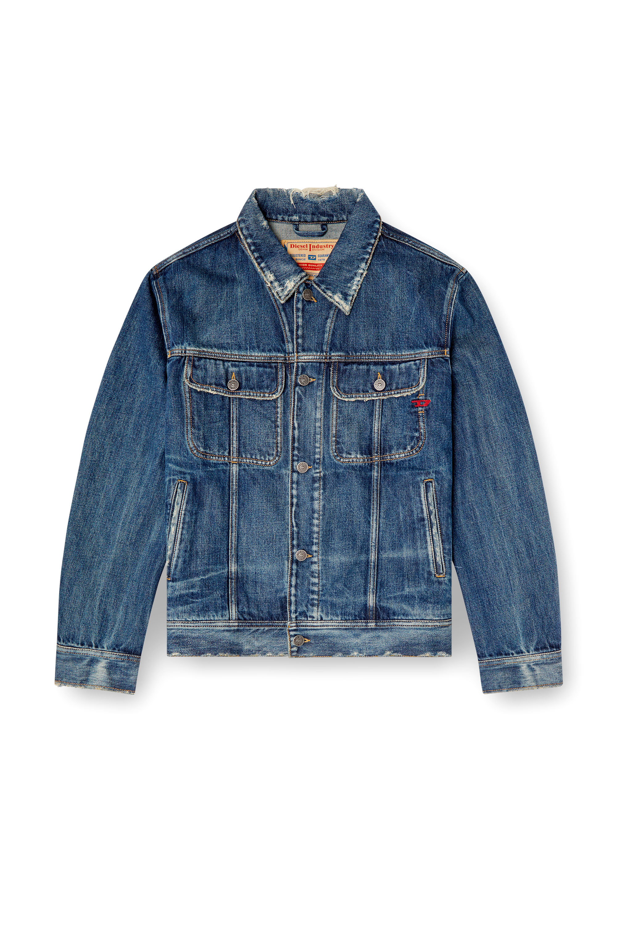 Diesel - D-BARCY, Man's Regular-fit trucker jacket in Dark Blue - 5