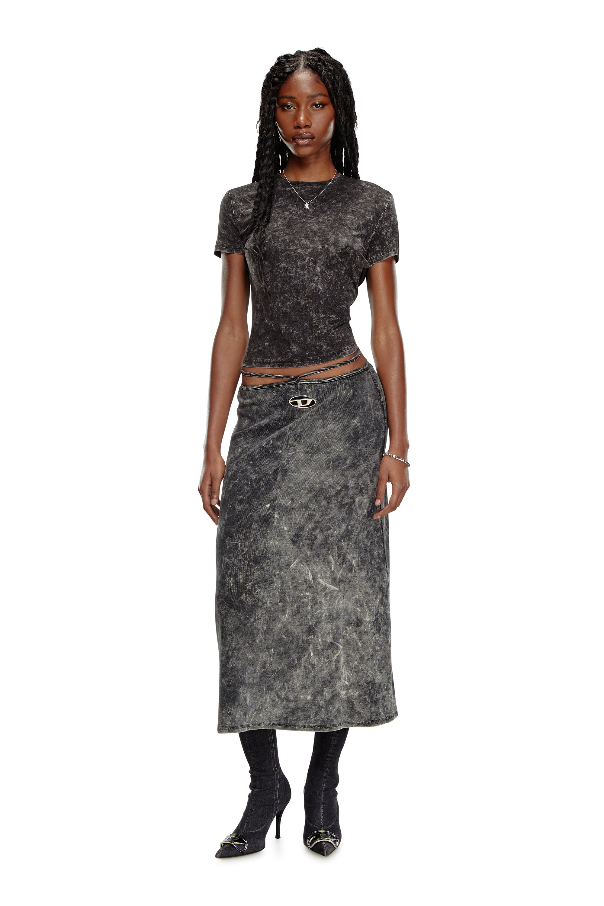 Diesel - O-ROSSI, Woman's Marbled midi skirt with wrap-around ties in Dark grey - 2