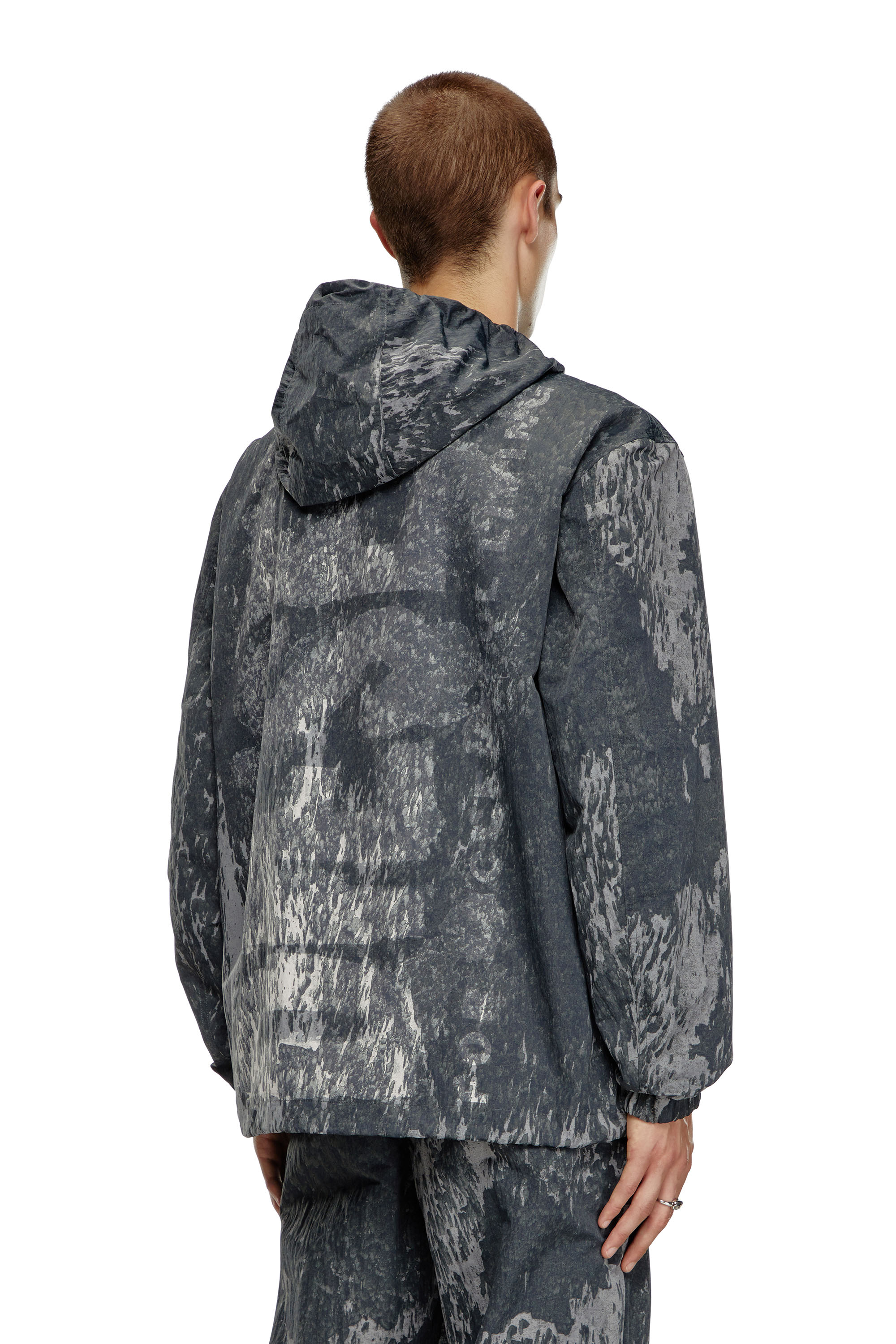 Diesel - J-BRICK, Man's Hooded windbreaker with Rain Camo print in Black - 3