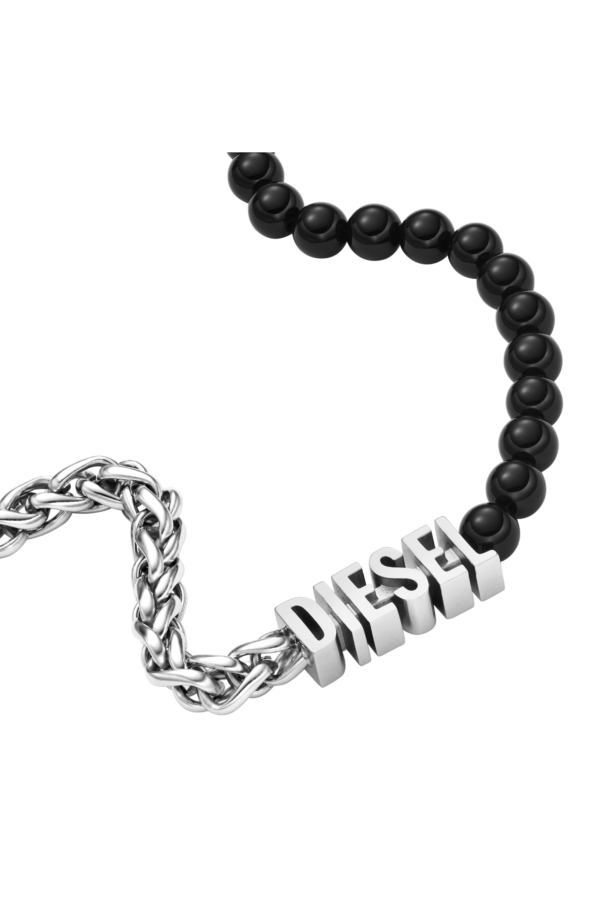 Diesel - DX1543040 JEWEL, Unisex's Black Agate Beaded Chain Necklace in Silver/Black - 1