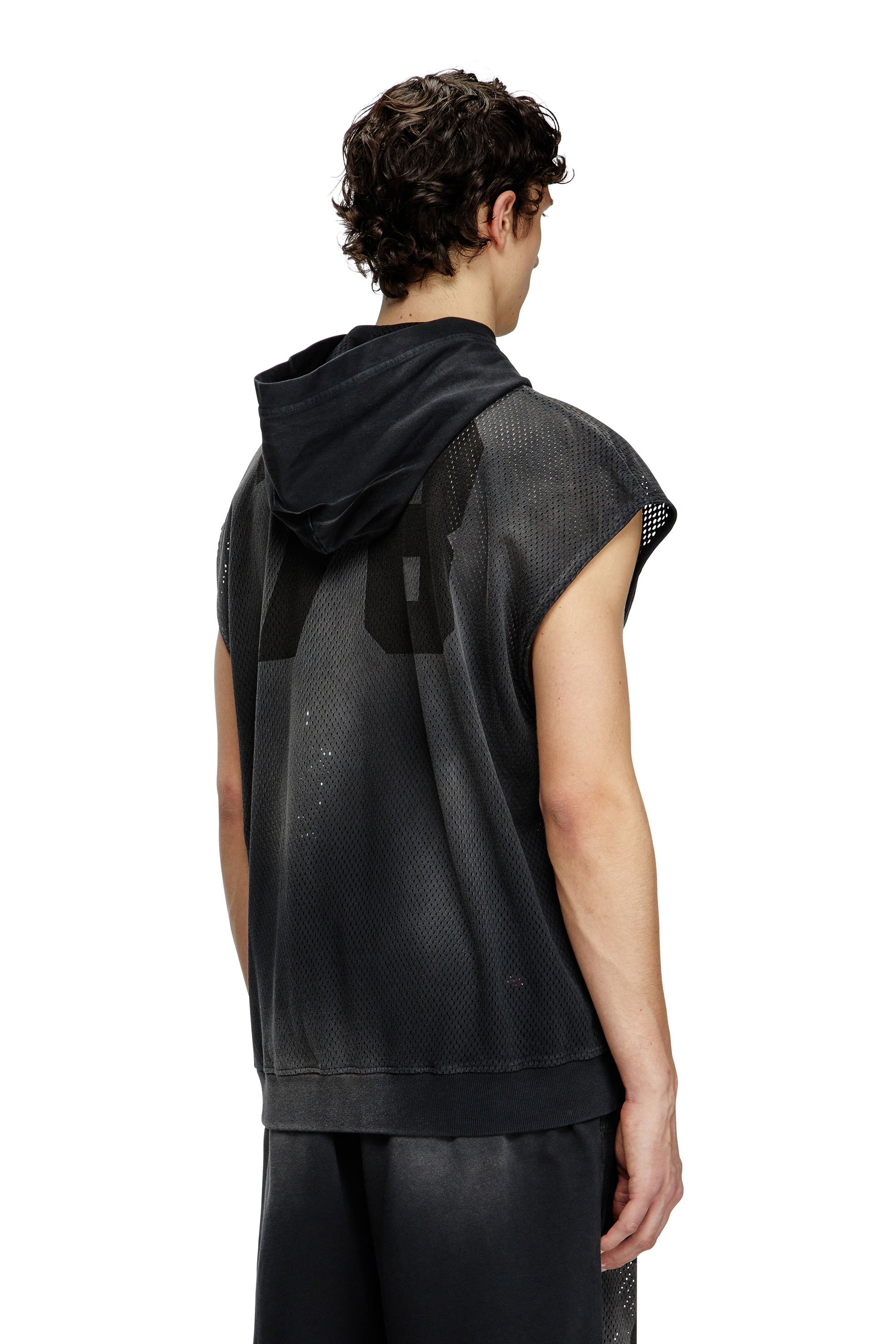 Diesel - S-BOXT-SL-MESH, Man's Sleeveless hoodie in mesh and jersey in Black - 3