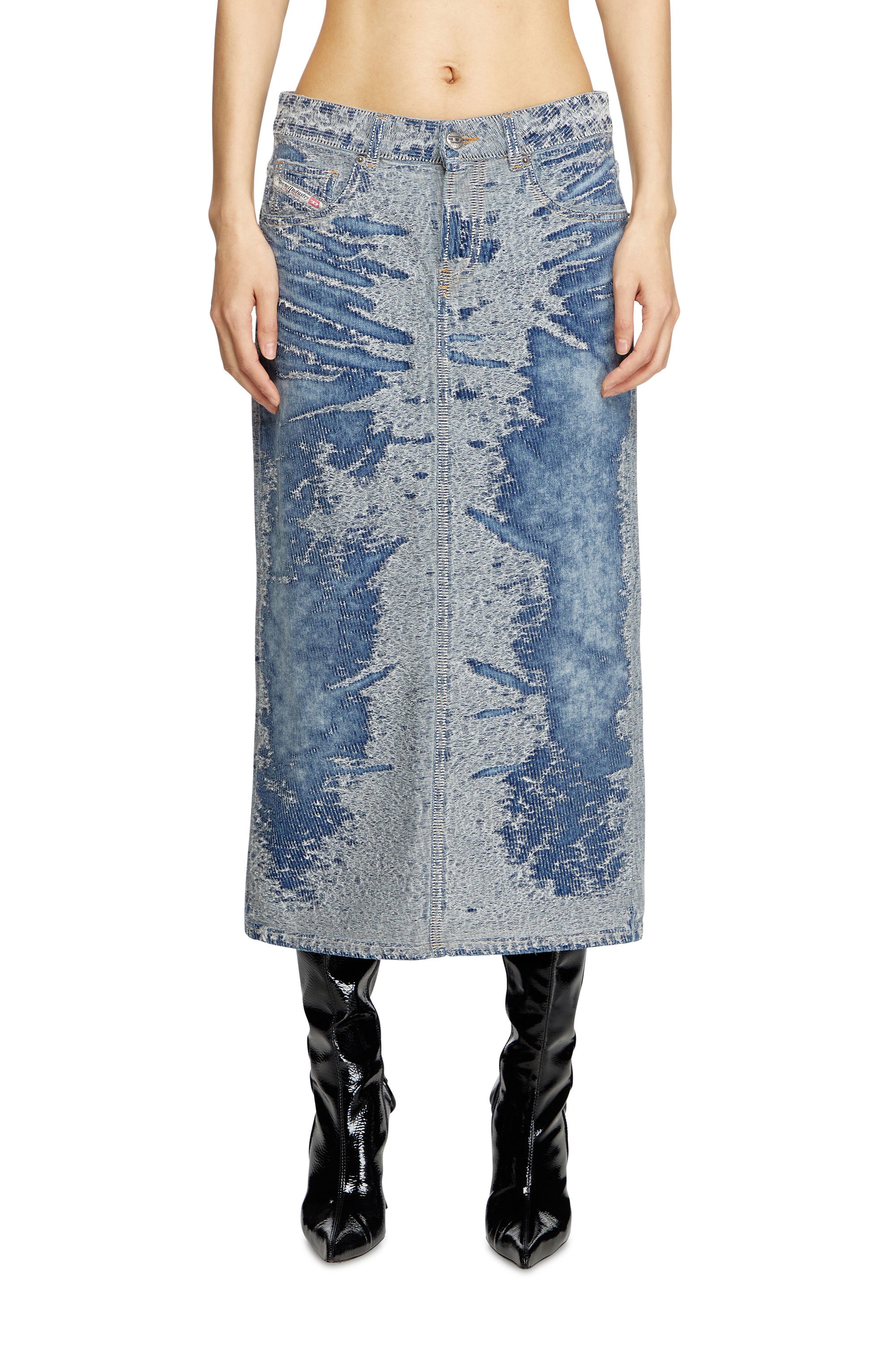 Diesel - DE-SKYE-S, Falda midi de denim en jacquard desgastado Mujer in Azul marino - 2