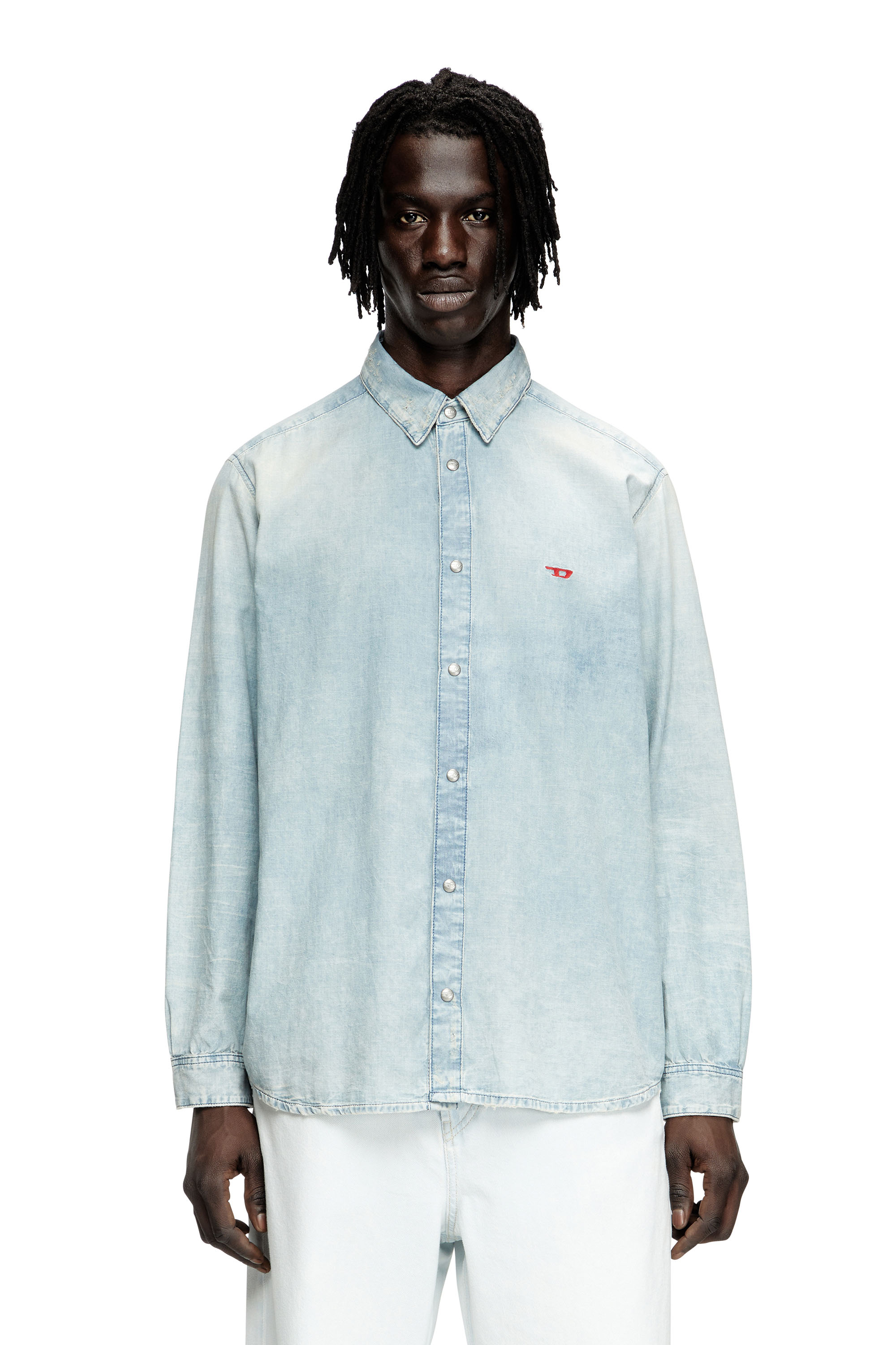 Diesel - D-SIMPLY, Camisa de denim con efecto blanqueado Hombre in Azul marino - 1