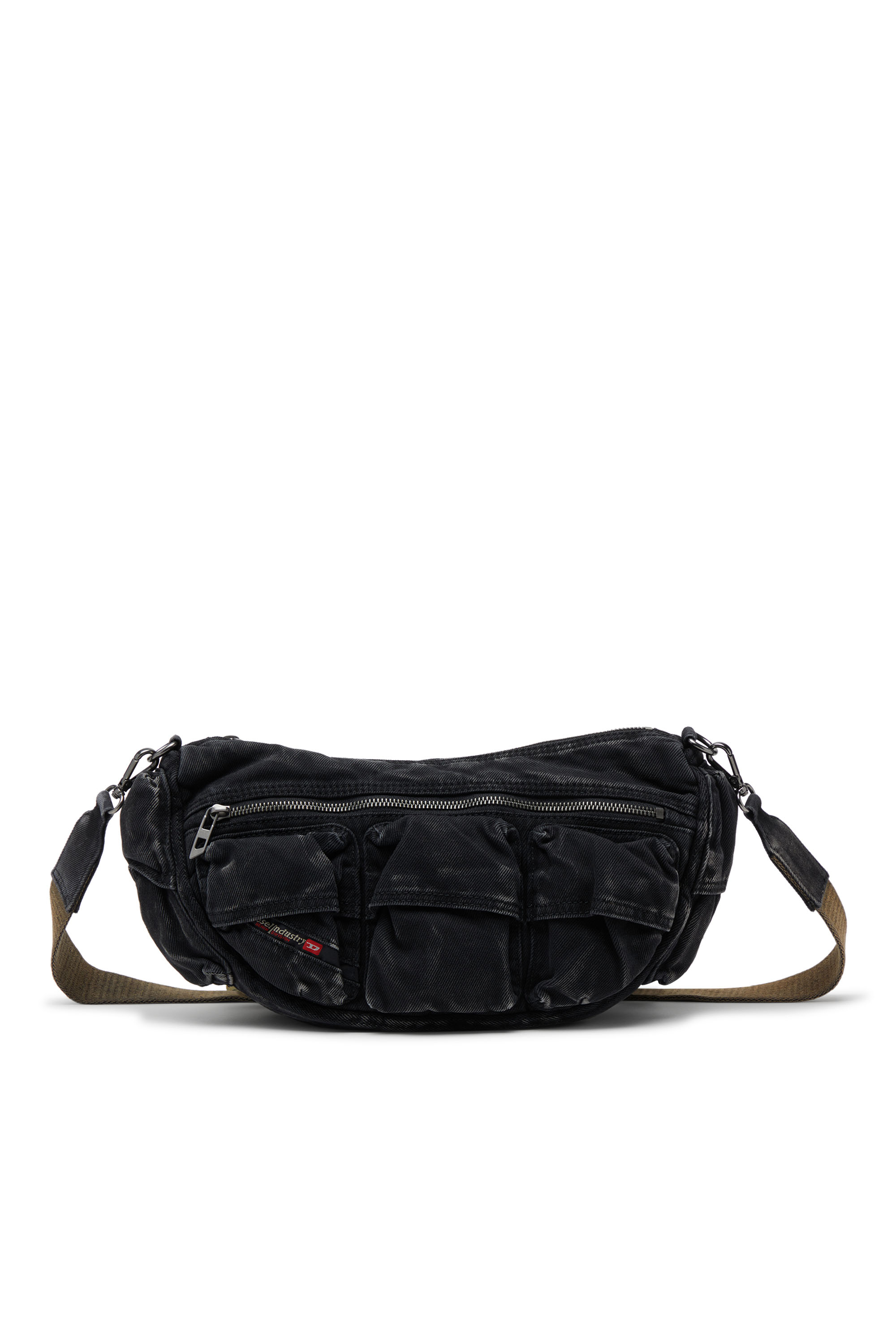 Diesel - MULTI-PKTS SHOULDER BAG X, Multi-Pkts-Bolso multipocket de denim lavado Unisex in Negro - 1