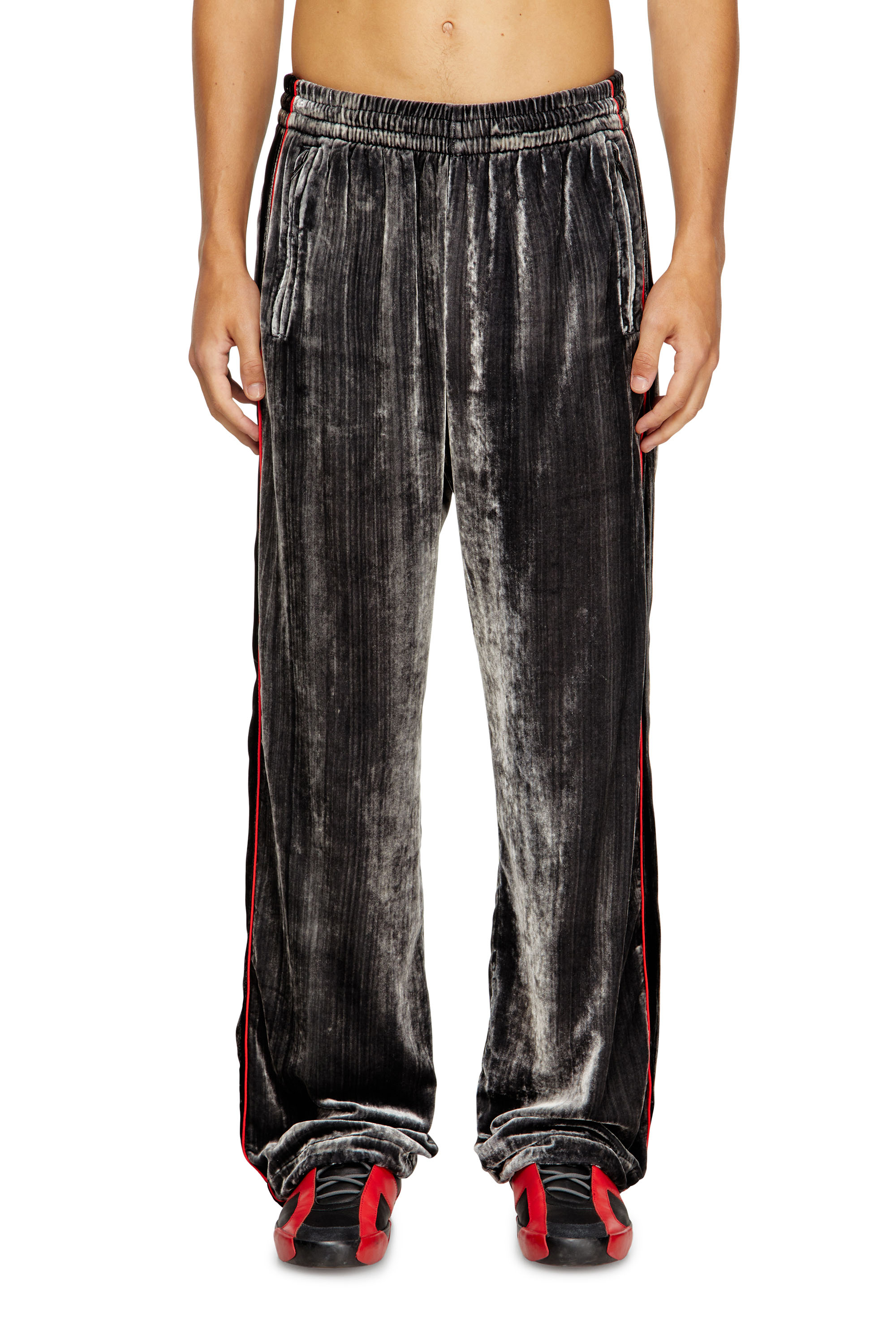 Diesel - P-HAY, Man's Track pants in treated velvet in Dark grey - 1