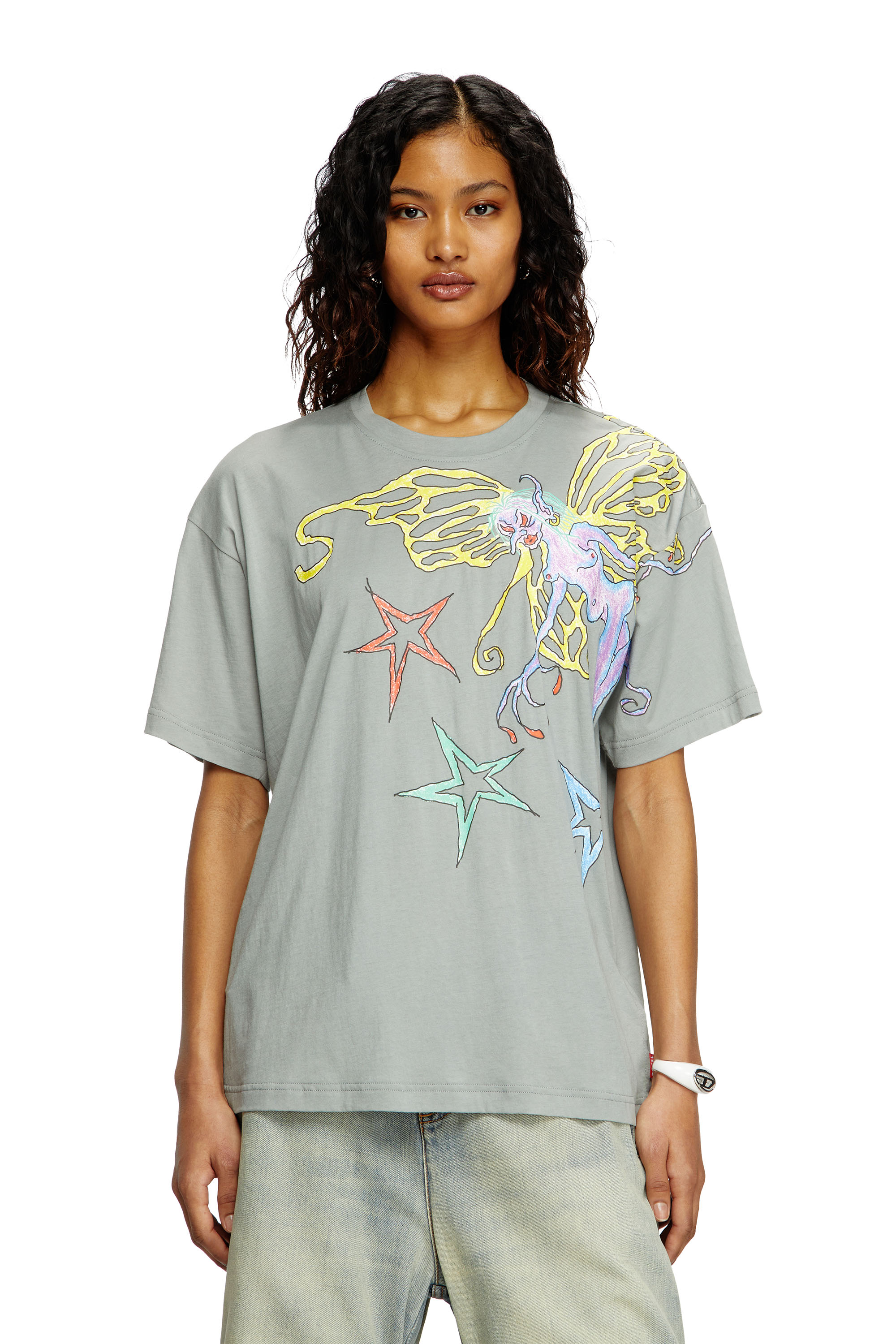 Tシャツ・カットソー DIESEL T Uncut Short Q1 T-Shirt Gray A168250JQAU9DTA A168250 Women's T-shirt with Diesel Core print | Grey | Diesel