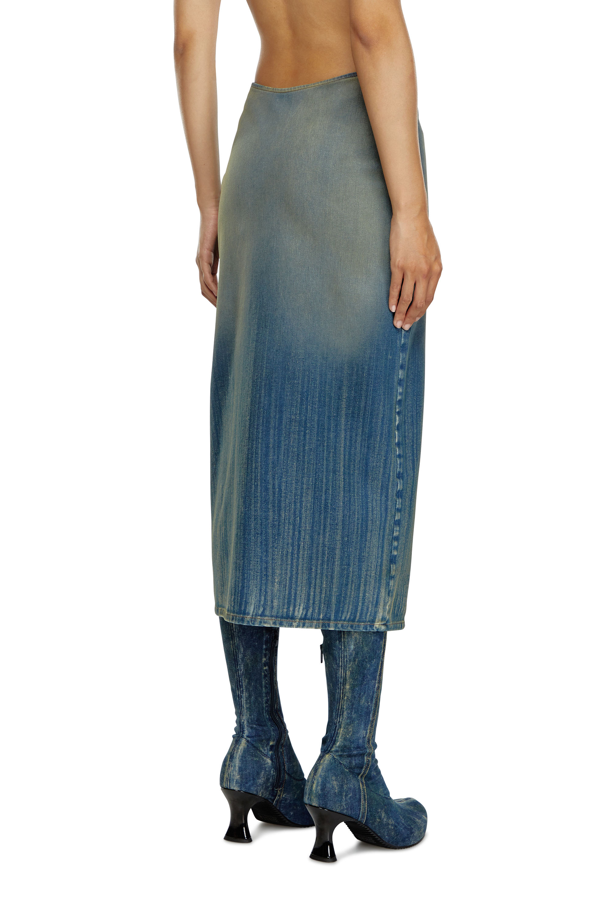 Diesel - DE-MAURY-S, Mujer Falda lápiz de denim claro con efecto a rayas in Azul marino - Image 4