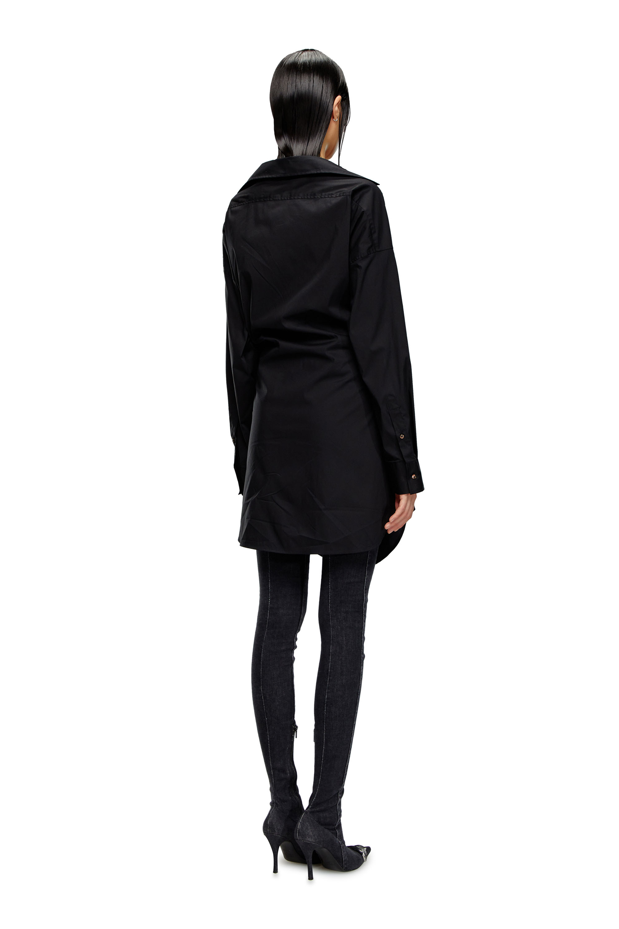 Diesel - D-SIZEN-N1, Woman Short shirt dress in stretch poplin in Black - Image 2